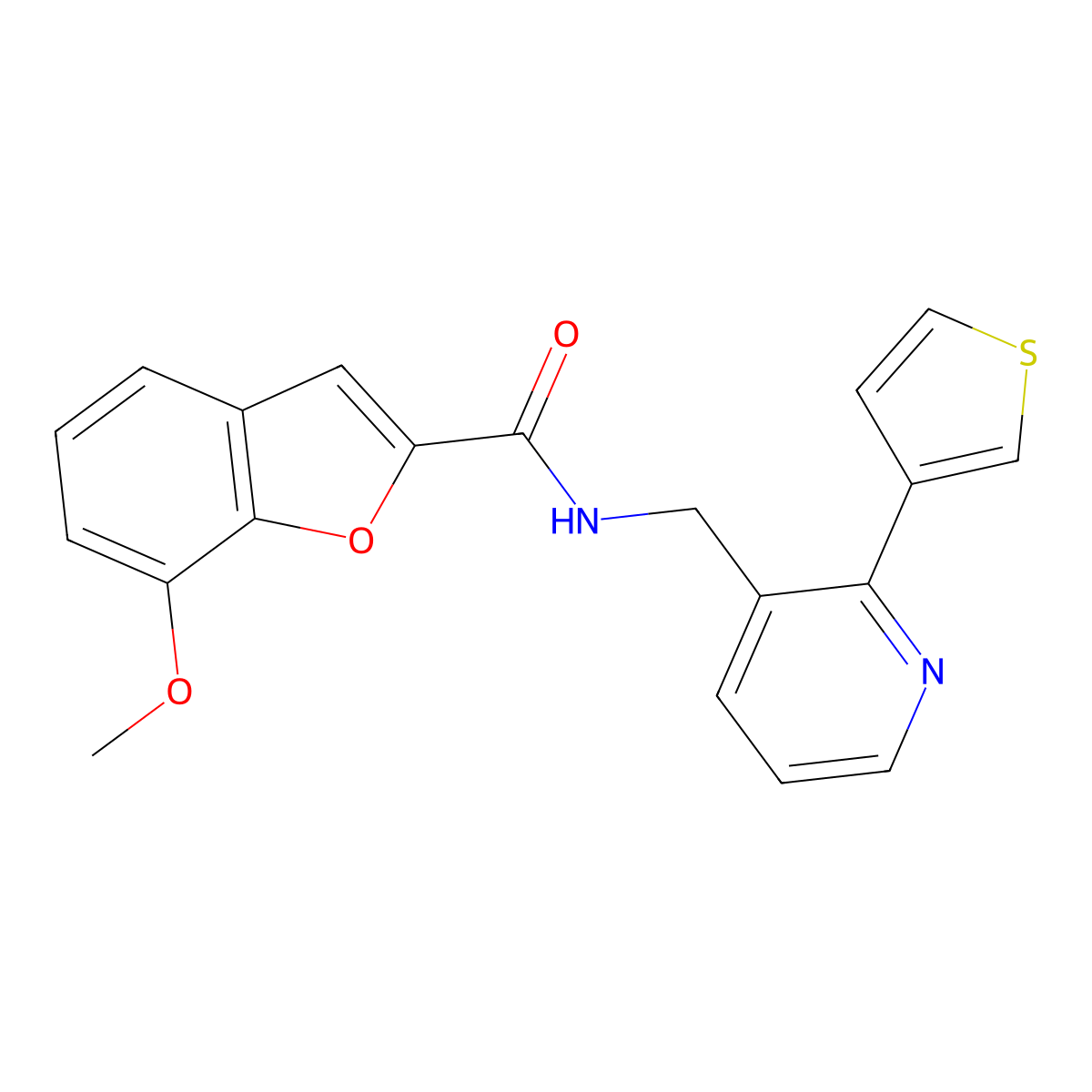 7-methoxy-N-((2-(thiophen-3-yl)pyridin-3-yl)methyl)benzofuran-2-carboxamide molecular structure, CAS 2034247-81-7