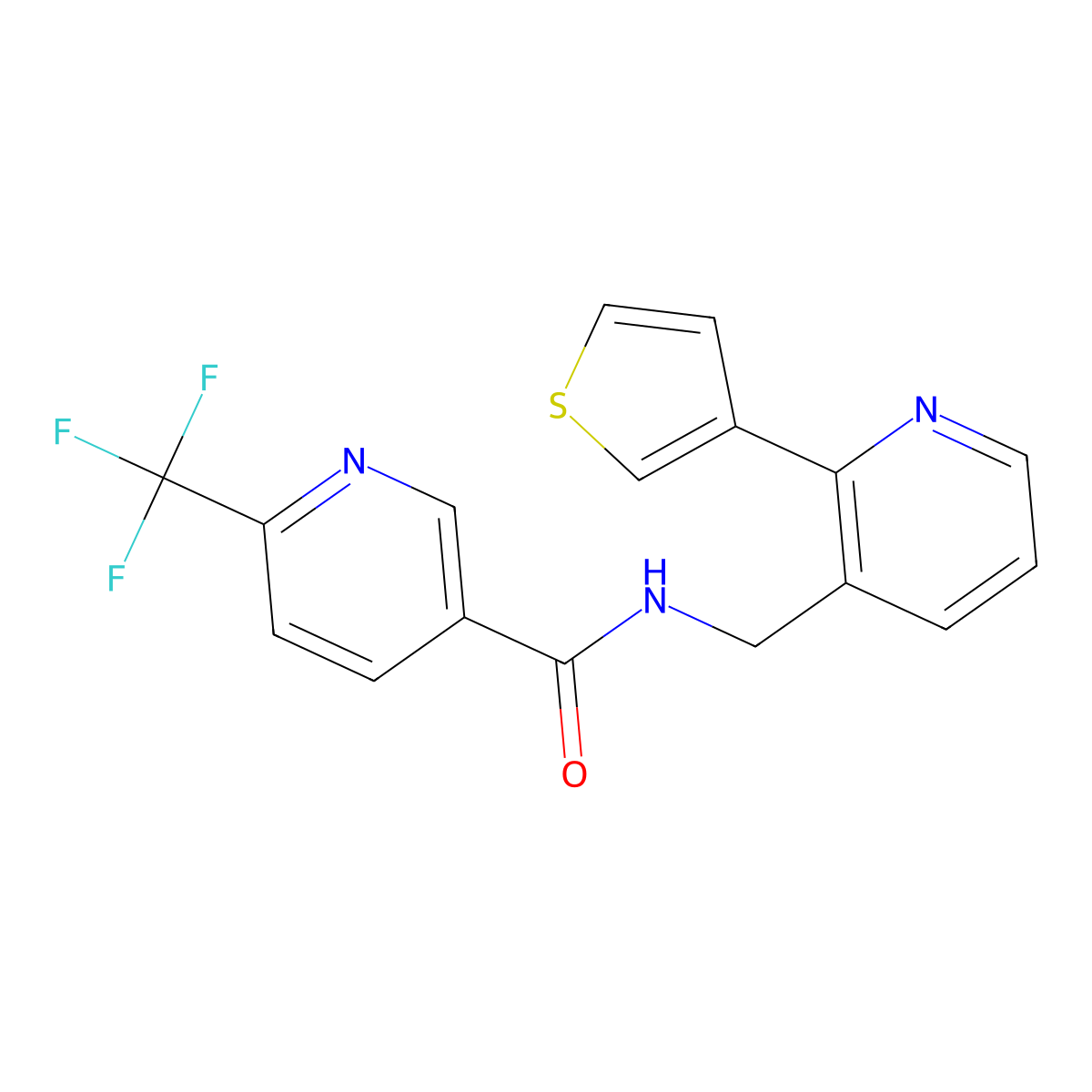 N-((2-(thiophen-3-yl)pyridin-3-yl)methyl)-6-(trifluoromethyl)nicotinamide molecular structure, CAS 2034247-82-8