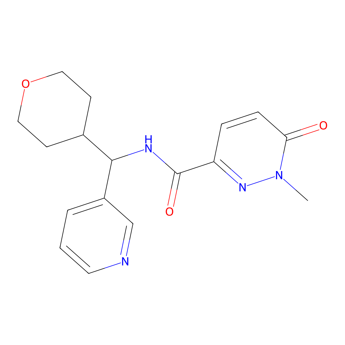 1-methyl-6-oxo-N-(pyridin-3-yl(tetrahydro-2H-pyran-4-yl)methyl)-1,6-dihydropyridazine-3-carboxamide molecular structure, CAS 2034247-86-2
