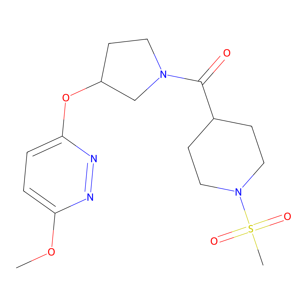 (3-((6-Methoxypyridazin-3-yl)oxy)pyrrolidin-1-yl)(1-(methylsulfonyl)piperidin-4-yl)methanone molecular structure, CAS 2034247-88-4