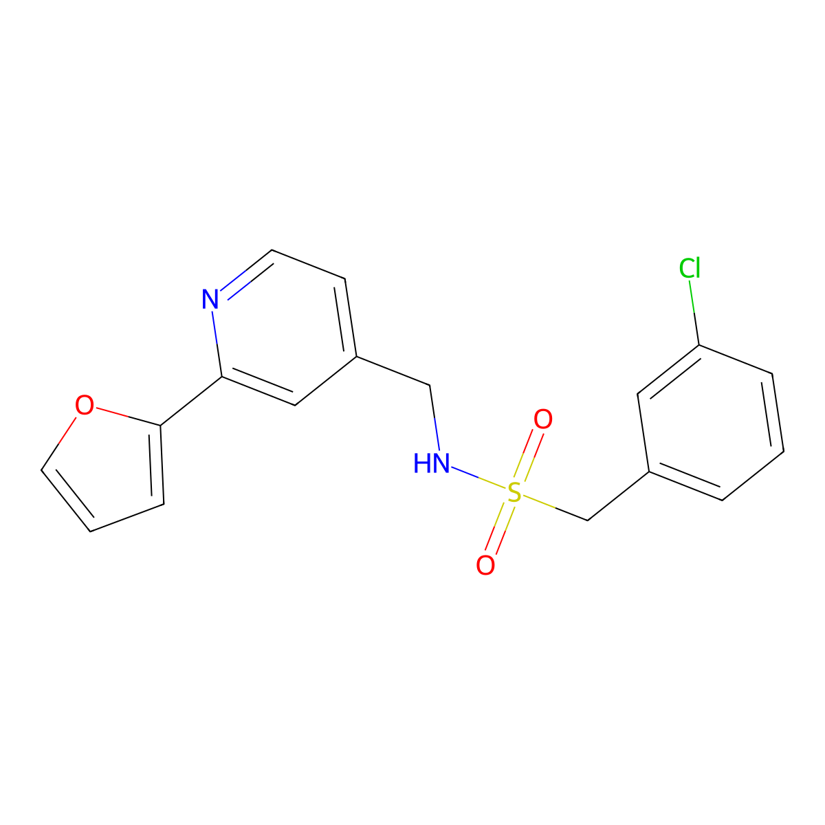 1-(3-chlorophenyl)-N-{[2-(furan-2-yl)pyridin-4-yl]methyl}methanesulfonamide molecular structure, CAS 2034247-90-8