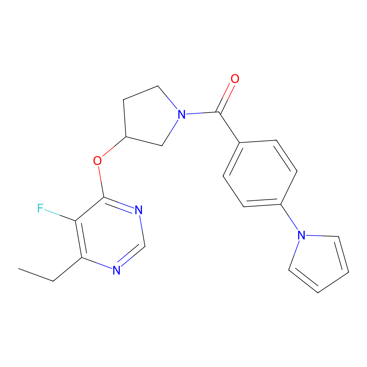 (4-(1H-pyrrol-1-yl)phenyl)(3-((6-ethyl-5-fluoropyrimidin-4-yl)oxy)pyrrolidin-1-yl)methanone molecular structure, CAS 2034247-94-2