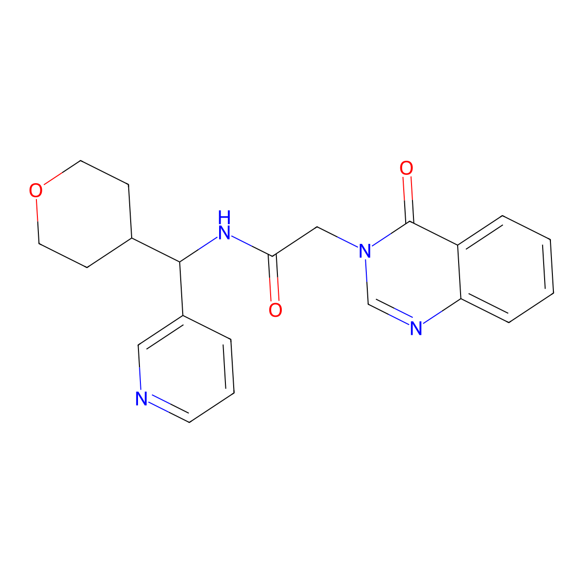 2-(4-oxoquinazolin-3(4H)-yl)-N-(pyridin-3-yl(tetrahydro-2H-pyran-4-yl)methyl)acetamide molecular structure, CAS 2034247-96-4