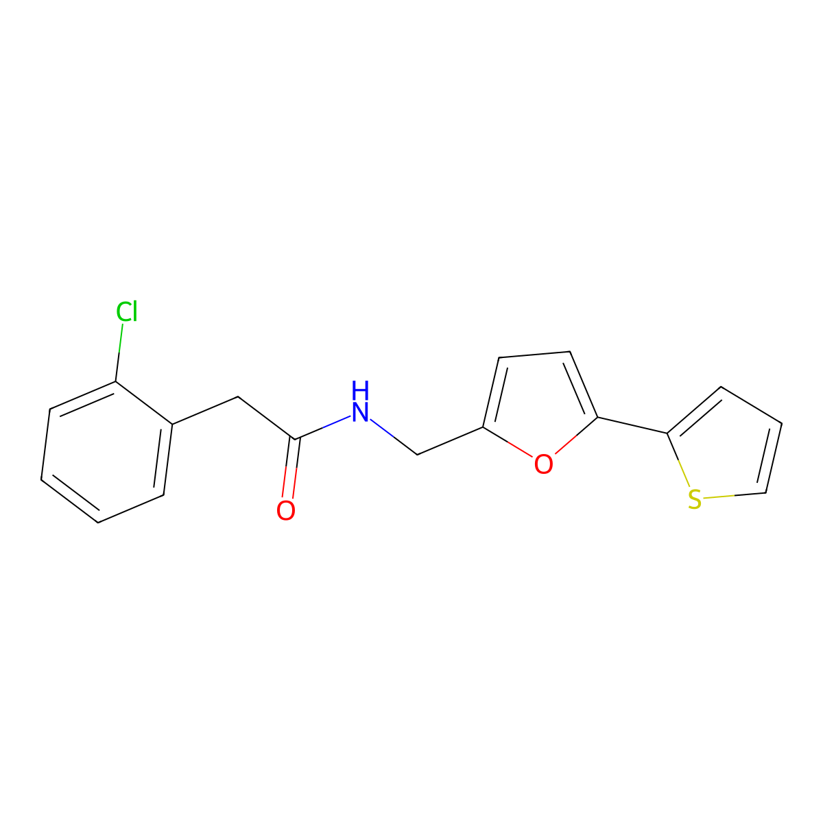 2-(2-chlorophenyl)-N-((5-(thiophen-2-yl)furan-2-yl)methyl)acetamide molecular structure, CAS 2034247-99-7