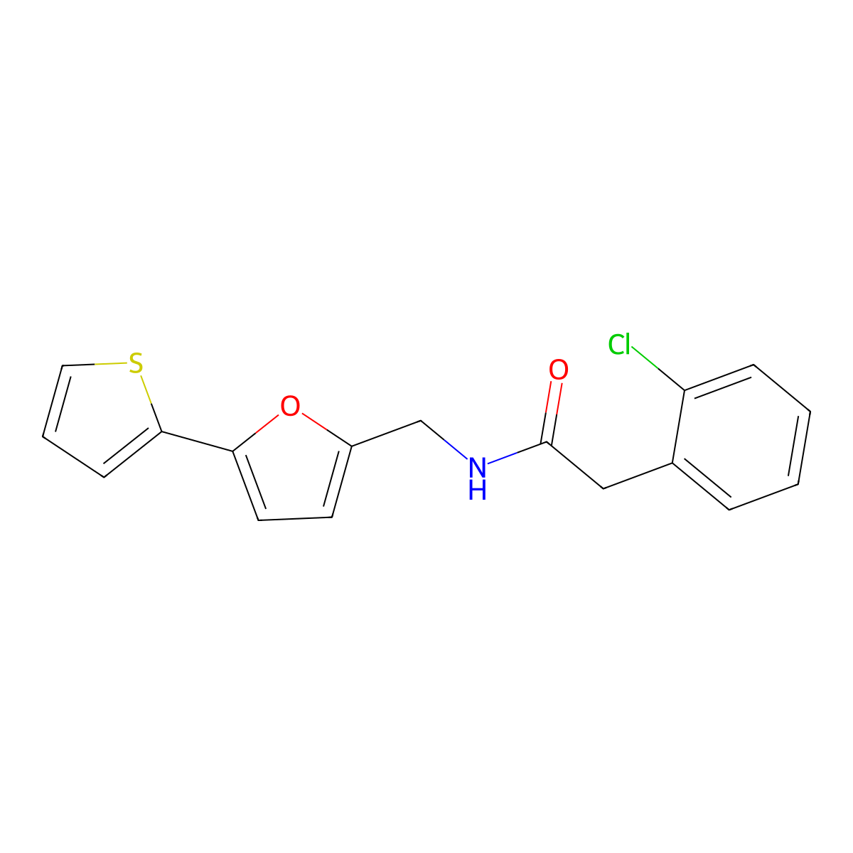 2-(2-chlorophenyl)-N-((5-(thiophen-2-yl)furan-2-yl)methyl)acetamide molecular structure, CAS 2034247-99-7