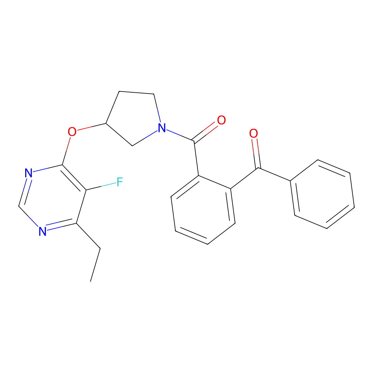 (2-Benzoylphenyl)(3-((6-ethyl-5-fluoropyrimidin-4-yl)oxy)pyrrolidin-1-yl)methanone molecular structure, CAS 2034248-03-6