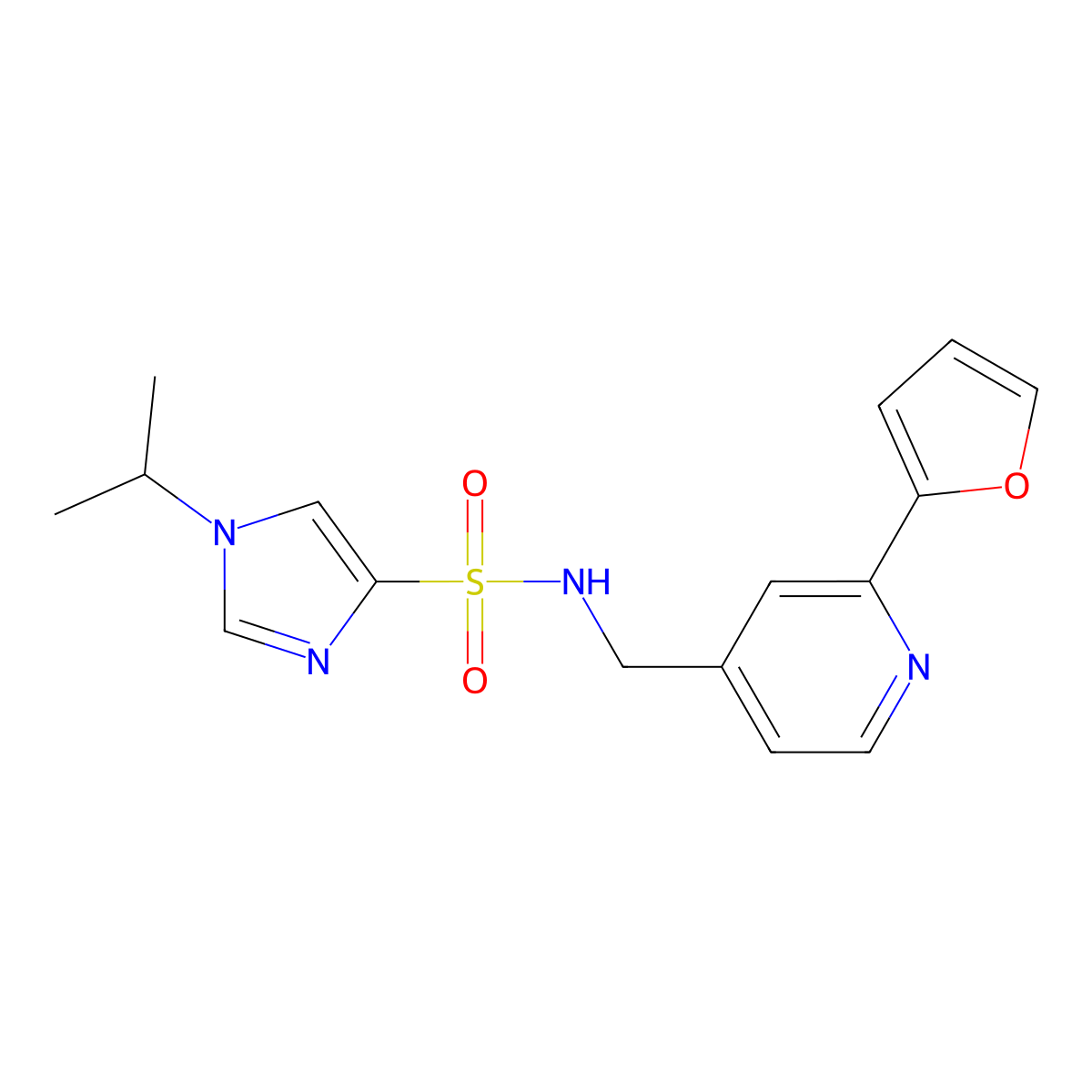N-((2-(furan-2-yl)pyridin-4-yl)methyl)-1-isopropyl-1H-imidazole-4-sulfonamide molecular structure, CAS 2034248-11-6