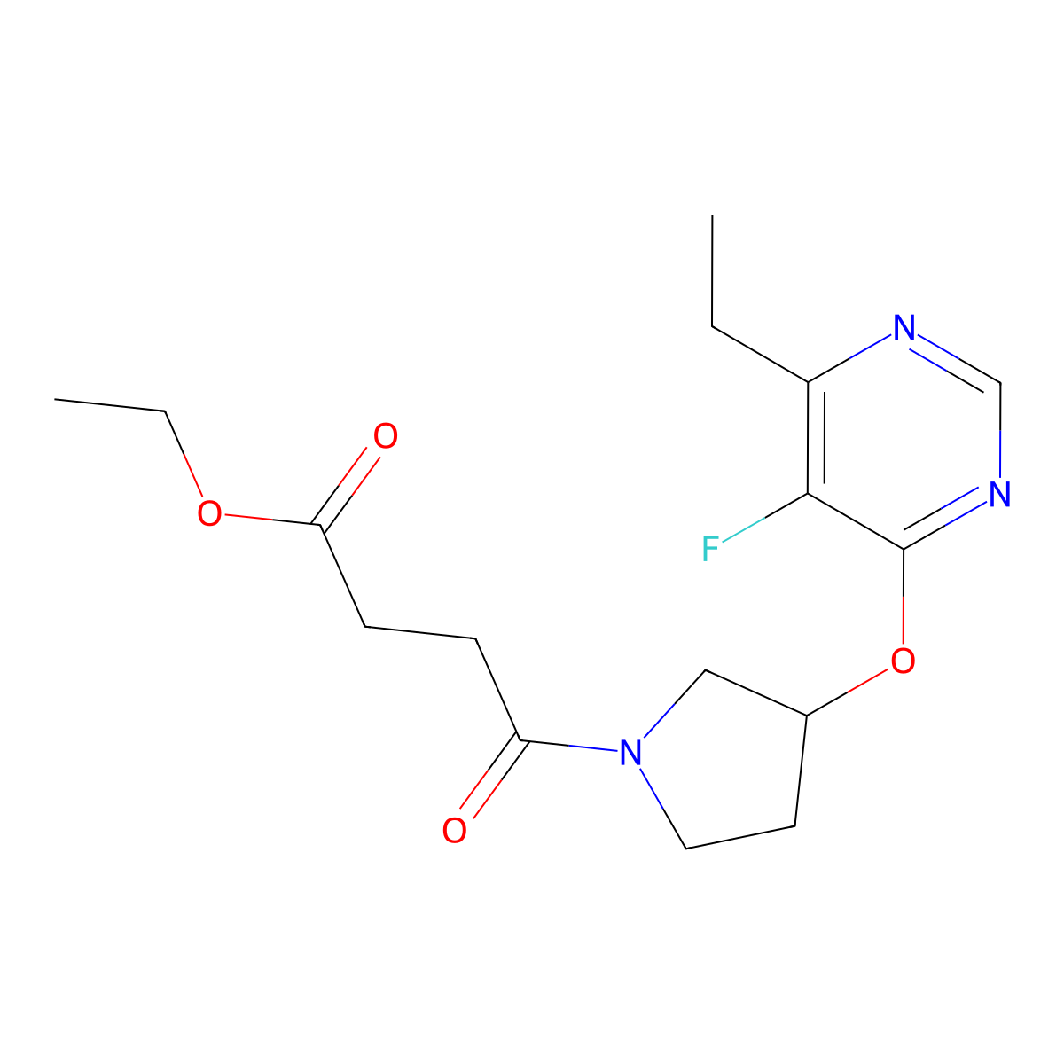 Ethyl 4-(3-((6-ethyl-5-fluoropyrimidin-4-yl)oxy)pyrrolidin-1-yl)-4-oxobutanoate molecular structure, CAS 2034248-14-9