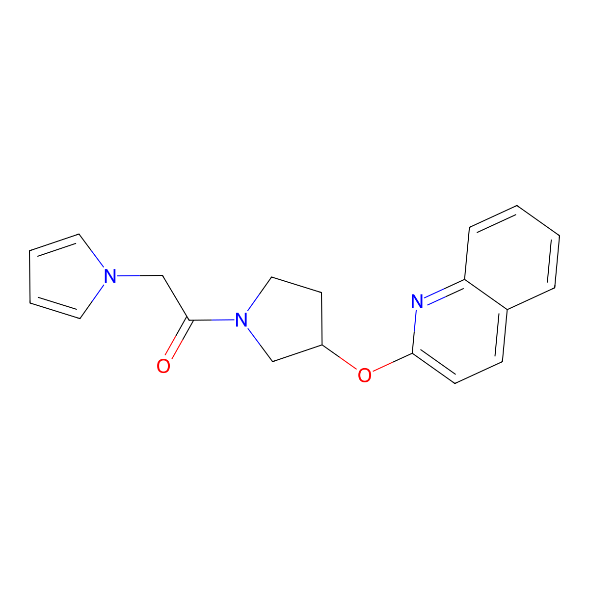 2-(1H-pyrrol-1-yl)-1-(3-(quinolin-2-yloxy)pyrrolidin-1-yl)ethanone molecular structure, CAS 2034248-15-0