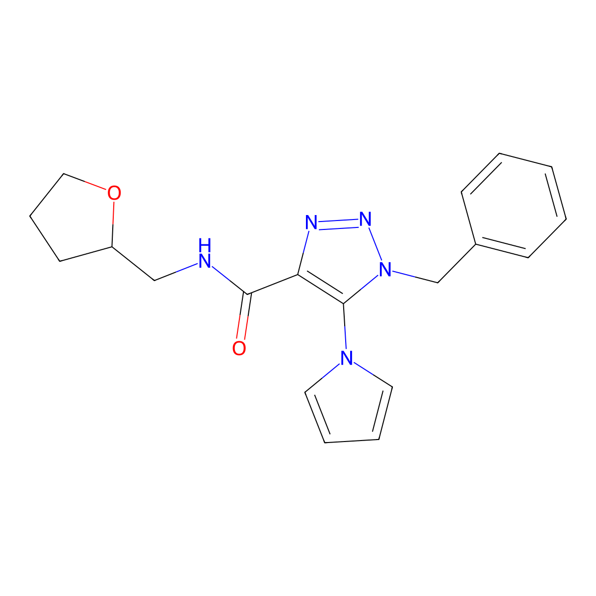 1-benzyl-5-(1H-pyrrol-1-yl)-N-((tetrahydrofuran-2-yl)methyl)-1H-1,2,3-triazole-4-carboxamide molecular structure, CAS 2034248-16-1