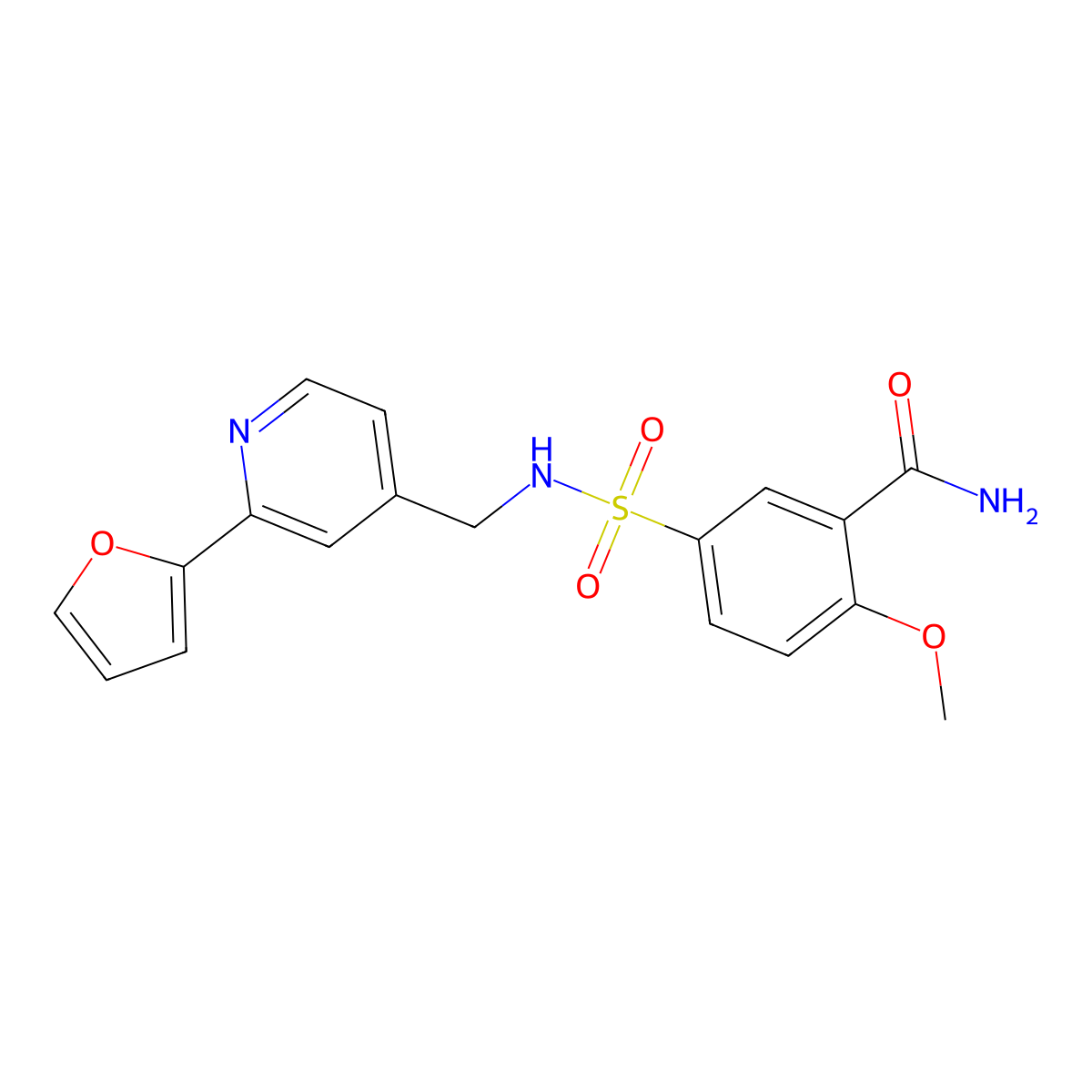 5-(N-((2-(furan-2-yl)pyridin-4-yl)methyl)sulfamoyl)-2-methoxybenzamide molecular structure, CAS 2034248-17-2