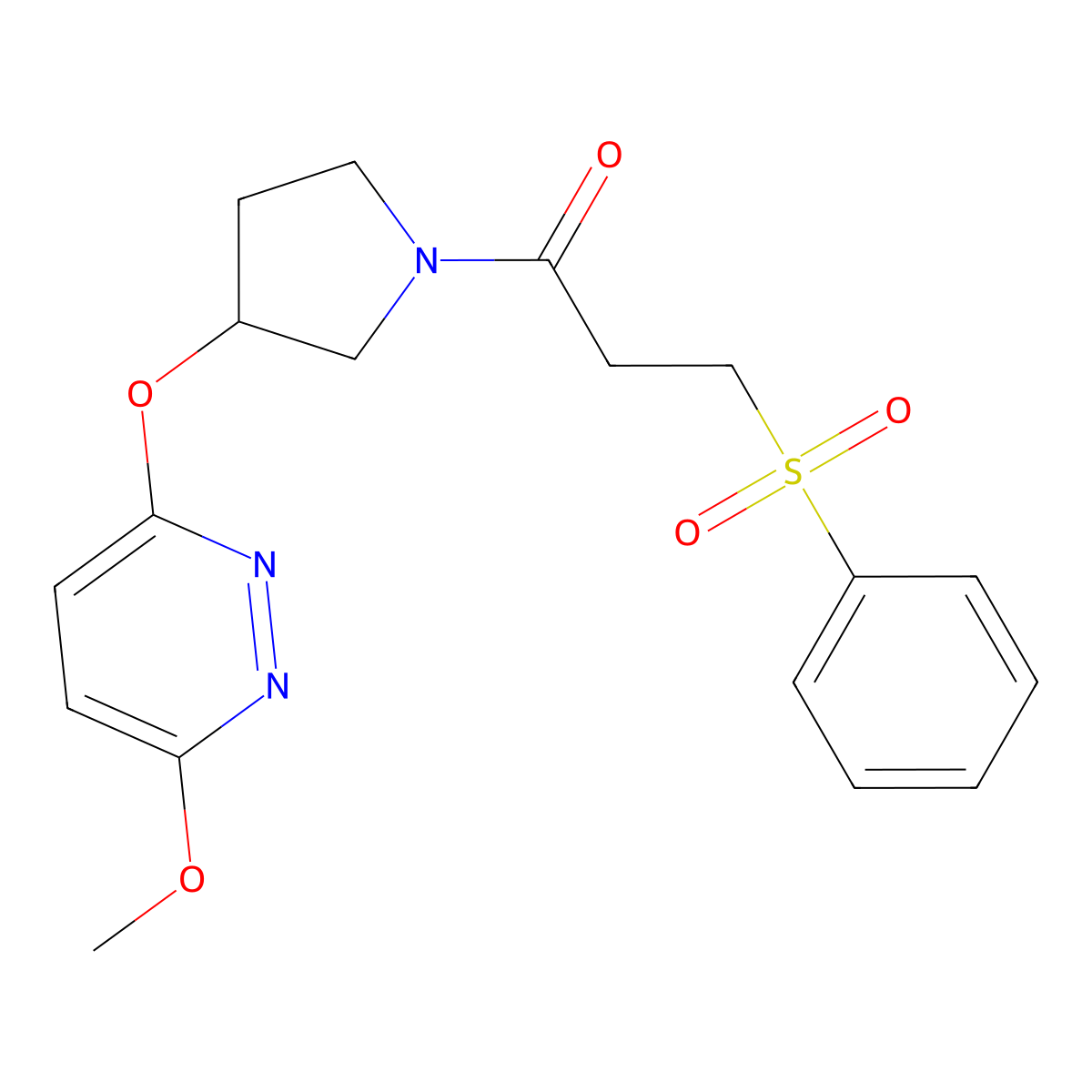 1-(3-((6-Methoxypyridazin-3-yl)oxy)pyrrolidin-1-yl)-3-(phenylsulfonyl)propan-1-one molecular structure, CAS 2034248-19-4