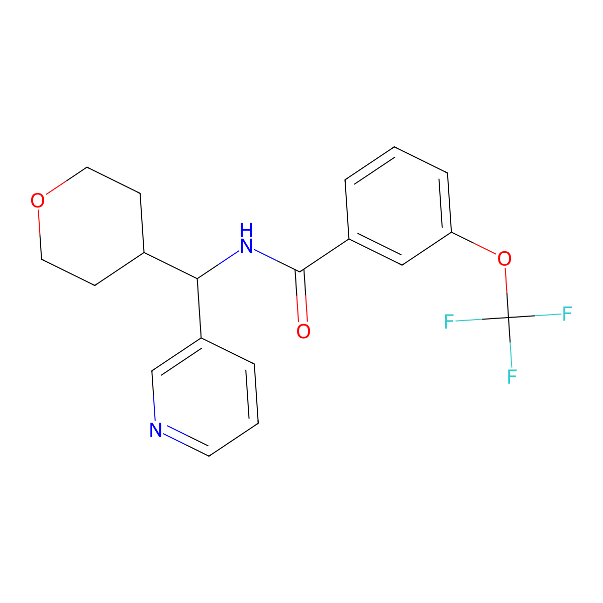 N-(pyridin-3-yl(tetrahydro-2H-pyran-4-yl)methyl)-3-(trifluoromethoxy)benzamide molecular structure, CAS 2034248-20-7
