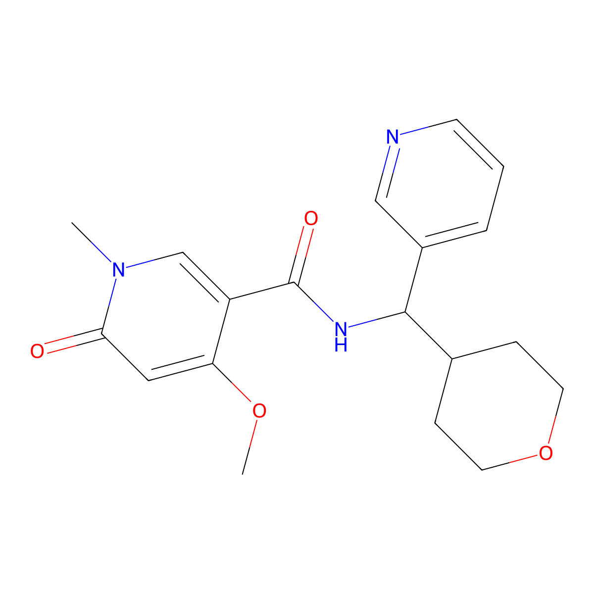 4-methoxy-1-methyl-6-oxo-N-(pyridin-3-yl(tetrahydro-2H-pyran-4-yl)methyl)-1,6-dihydropyridine-3-carboxamide molecular structure, CAS 2034248-24-1