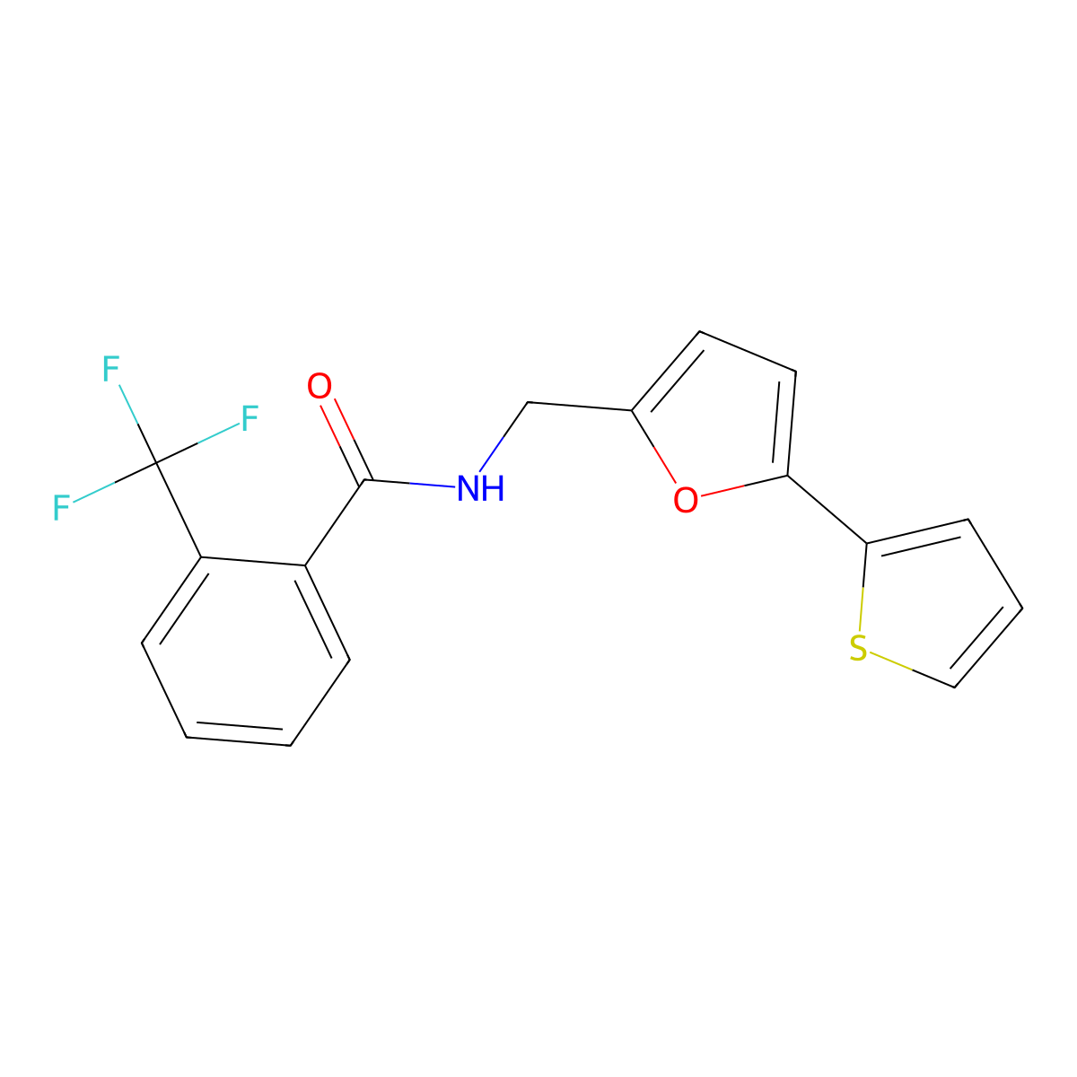 N-((5-(thiophen-2-yl)furan-2-yl)methyl)-2-(trifluoromethyl)benzamide molecular structure, CAS 2034248-26-3
