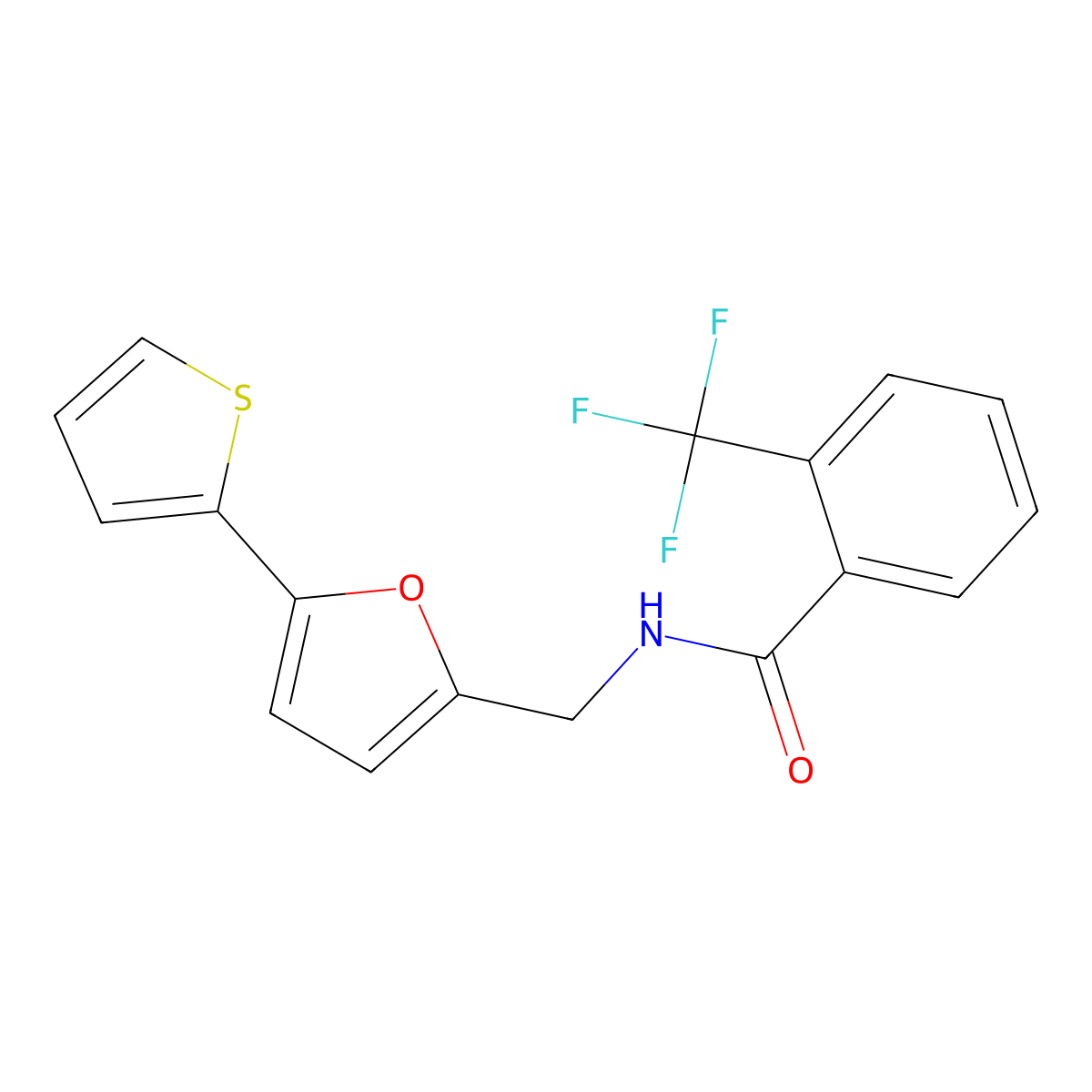 N-((5-(thiophen-2-yl)furan-2-yl)methyl)-2-(trifluoromethyl)benzamide molecular structure, CAS 2034248-26-3