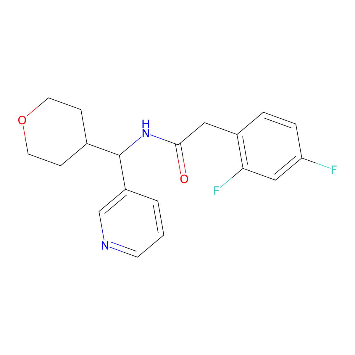 2-(2,4-difluorophenyl)-N-(pyridin-3-yl(tetrahydro-2H-pyran-4-yl)methyl)acetamide molecular structure, CAS 2034248-30-9