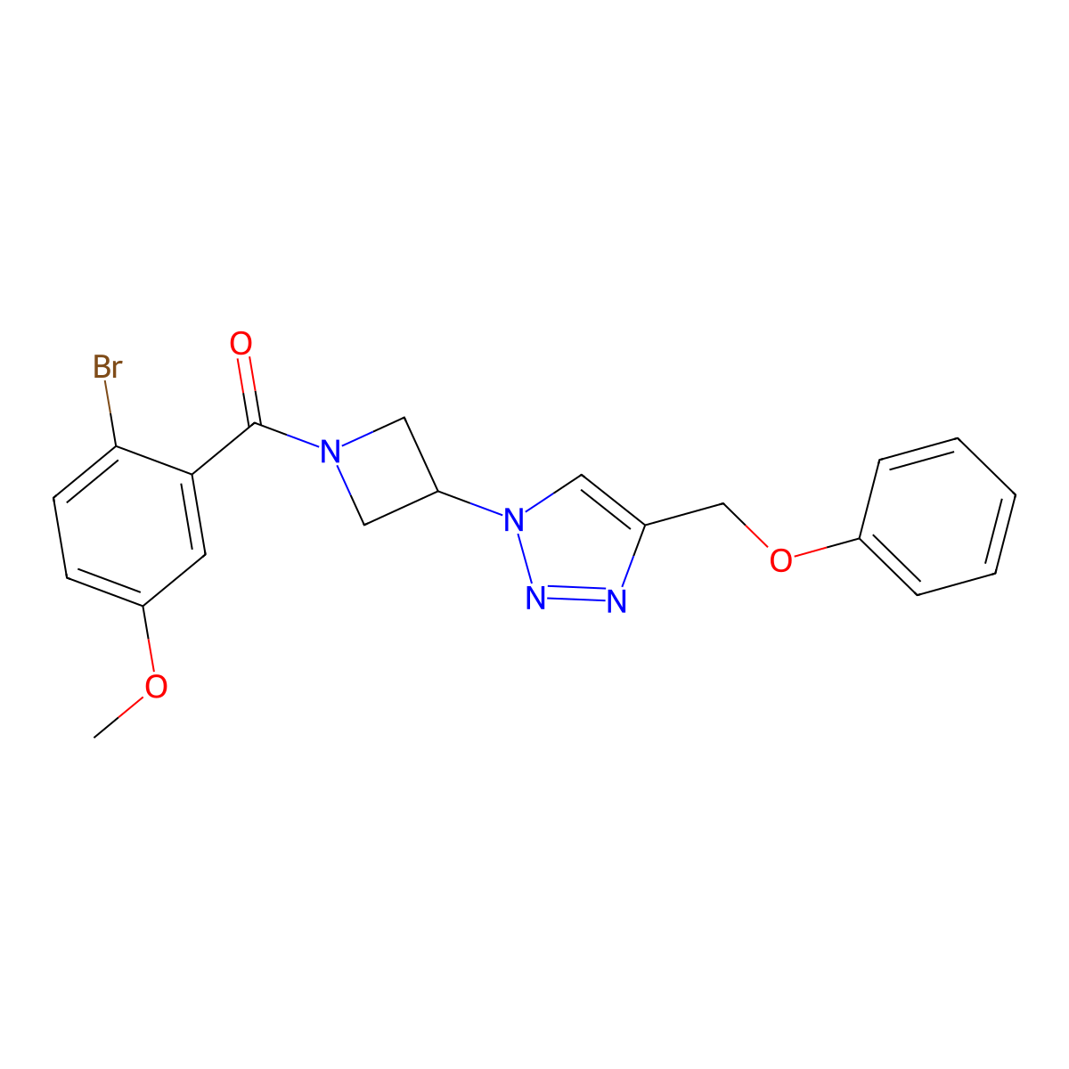 (2-bromo-5-methoxyphenyl)(3-(4-(phenoxymethyl)-1H-1,2,3-triazol-1-yl)azetidin-1-yl)methanone molecular structure, CAS 2034248-32-1