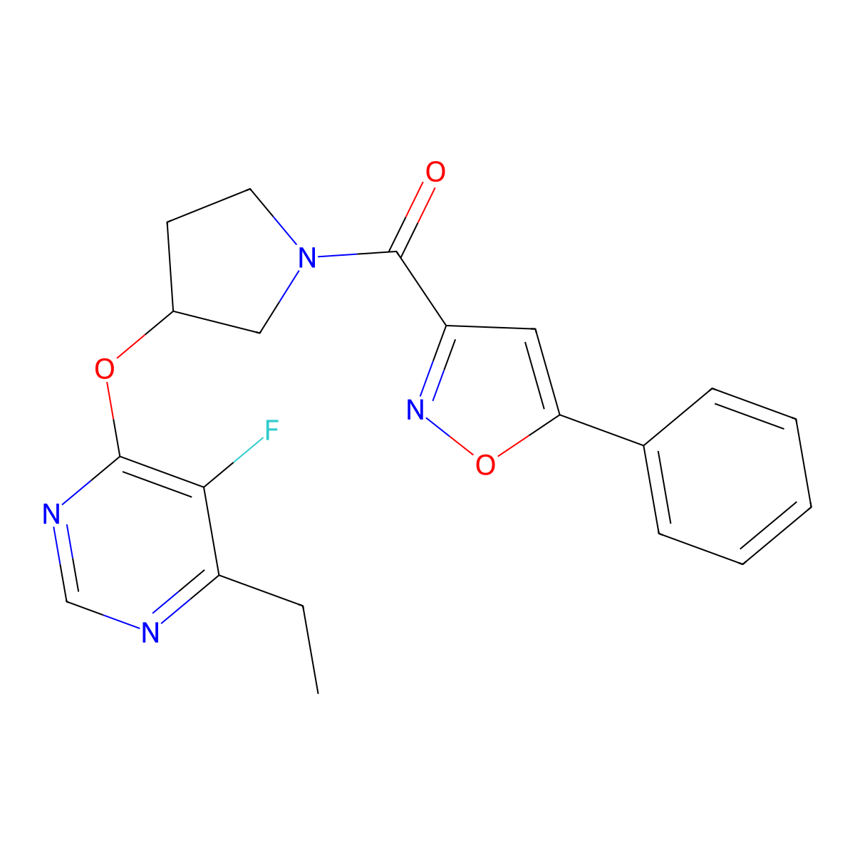 (3-((6-Ethyl-5-fluoropyrimidin-4-yl)oxy)pyrrolidin-1-yl)(5-phenylisoxazol-3-yl)methanone molecular structure, CAS 2034248-36-5