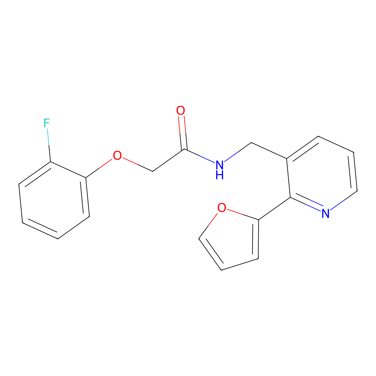 2-(2-fluorophenoxy)-N-((2-(furan-2-yl)pyridin-3-yl)methyl)acetamide molecular structure, CAS 2034248-38-7