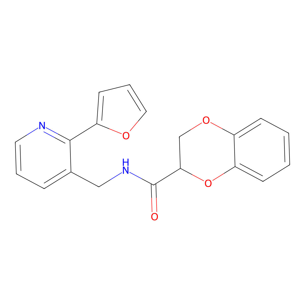 N-((2-(furan-2-yl)pyridin-3-yl)methyl)-2,3-dihydrobenzo[b][1,4]dioxine-2-carboxamide molecular structure, CAS 2034248-41-2