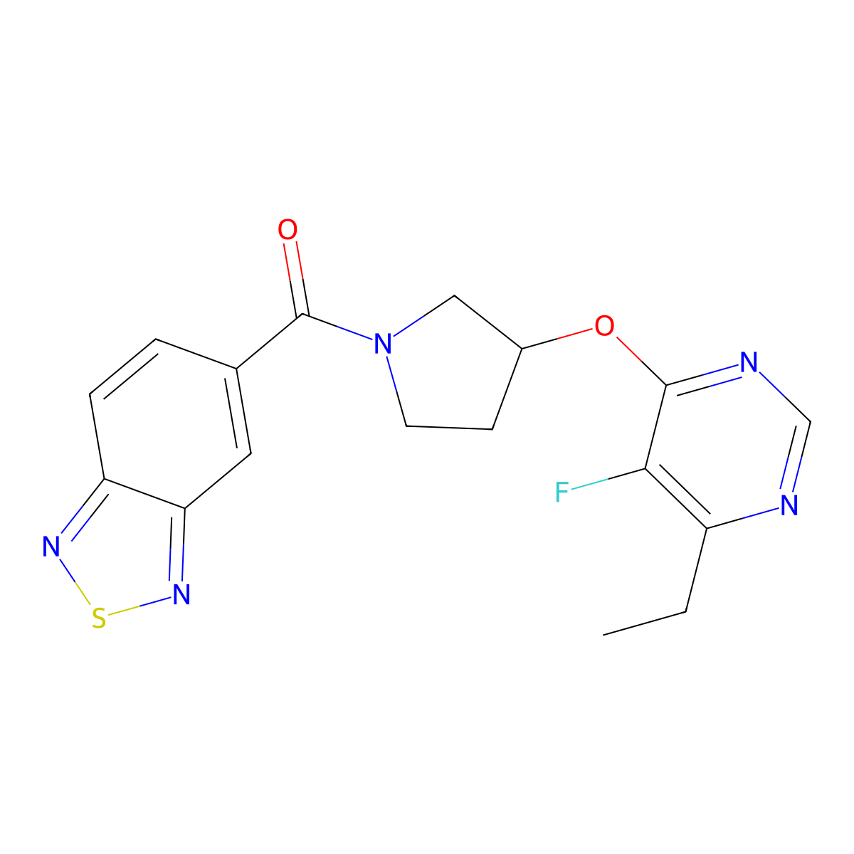Benzo[c][1,2,5]thiadiazol-5-yl(3-((6-ethyl-5-fluoropyrimidin-4-yl)oxy)pyrrolidin-1-yl)methanone molecular structure, CAS 2034248-44-5