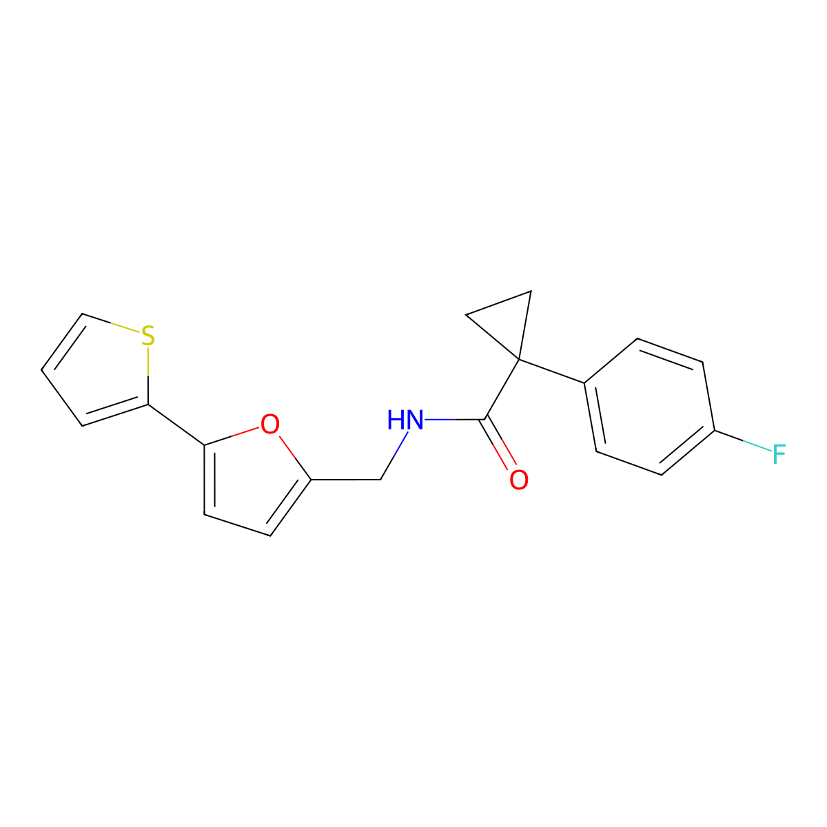 1-(4-fluorophenyl)-N-((5-(thiophen-2-yl)furan-2-yl)methyl)cyclopropanecarboxamide molecular structure, CAS 2034248-49-0