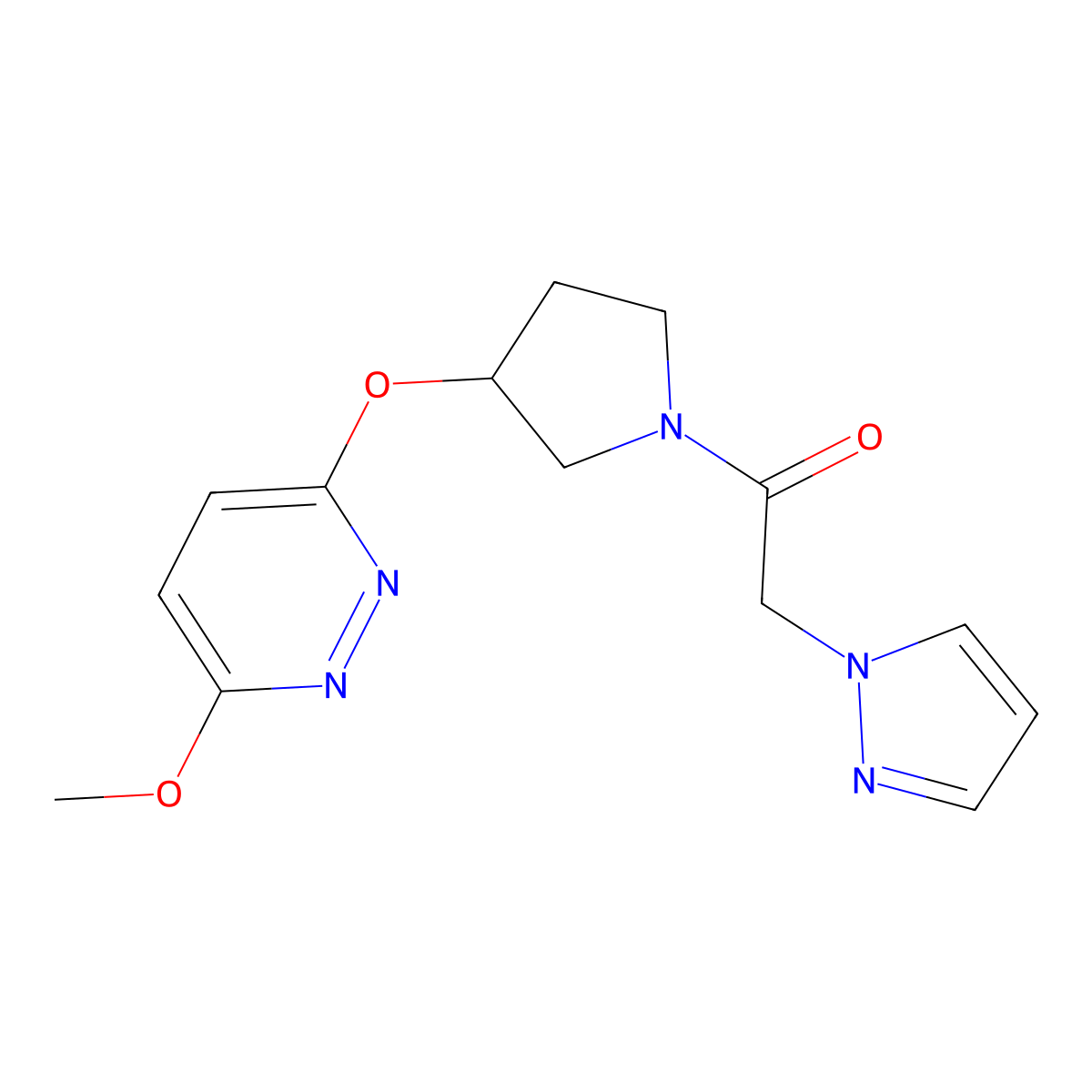 1-(3-((6-methoxypyridazin-3-yl)oxy)pyrrolidin-1-yl)-2-(1H-pyrazol-1-yl)ethanone molecular structure, CAS 2034248-51-4