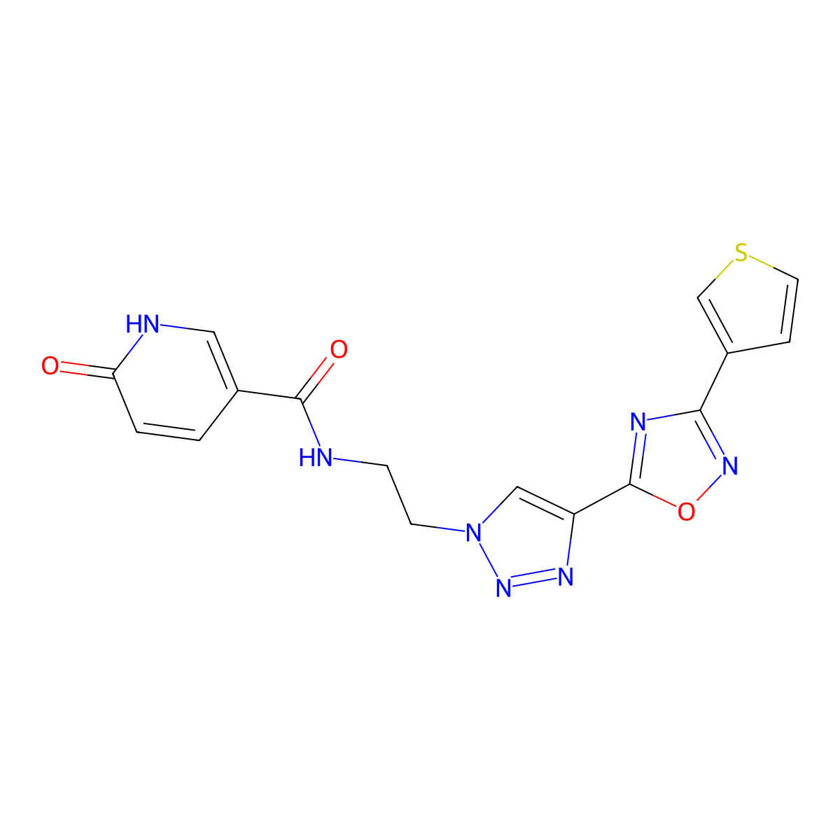 6-oxo-N-(2-(4-(3-(thiophen-3-yl)-1,2,4-oxadiazol-5-yl)-1H-1,2,3-triazol-1-yl)ethyl)-1,6-dihydropyridine-3-carboxamide molecular structure, CAS 2034248-53-6