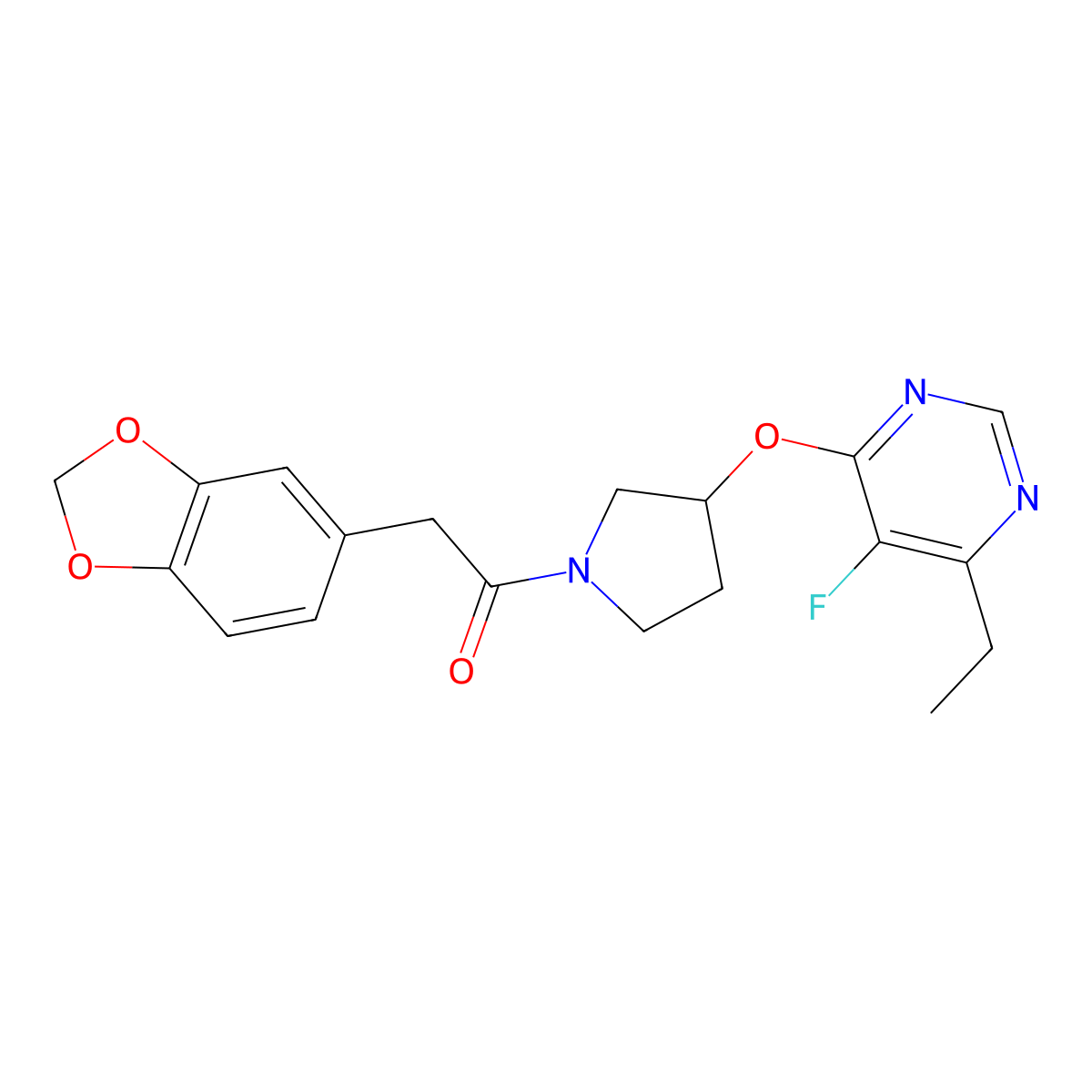 2-(Benzo[d][1,3]dioxol-5-yl)-1-(3-((6-ethyl-5-fluoropyrimidin-4-yl)oxy)pyrrolidin-1-yl)ethanone molecular structure, CAS 2034248-55-8