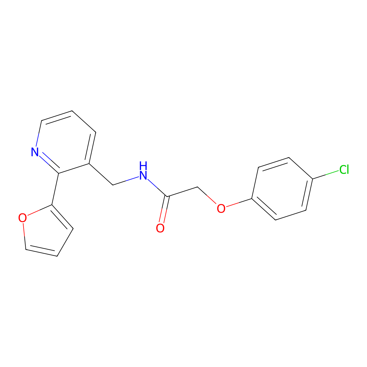 2-(4-chlorophenoxy)-N-((2-(furan-2-yl)pyridin-3-yl)methyl)acetamide molecular structure, CAS 2034248-57-0