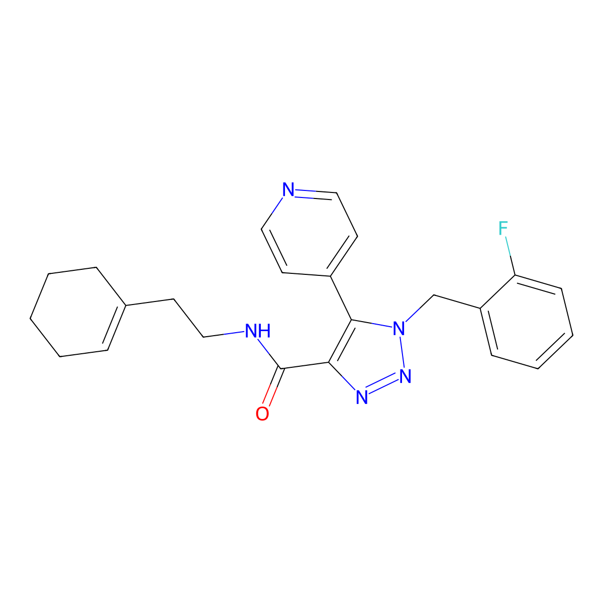 N-(2-(cyclohex-1-en-1-yl)ethyl)-1-(2-fluorobenzyl)-5-(pyridin-4-yl)-1H-1,2,3-triazole-4-carboxamide molecular structure, CAS 2034248-59-2