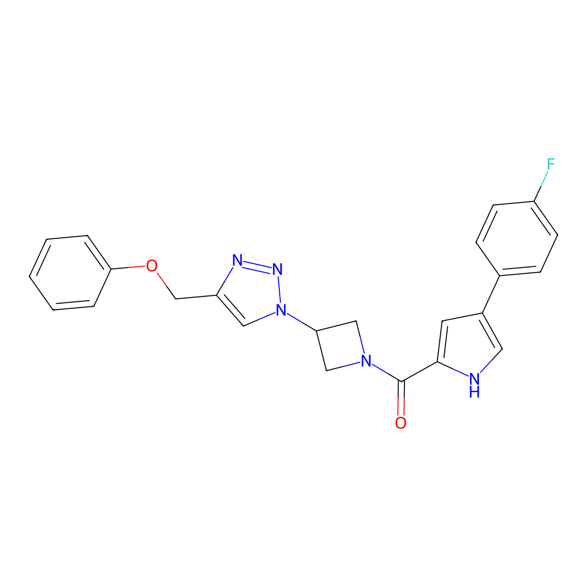(4-(4-fluorophenyl)-1H-pyrrol-2-yl)(3-(4-(phenoxymethyl)-1H-1,2,3-triazol-1-yl)azetidin-1-yl)methanone molecular structure, CAS 2034248-62-7