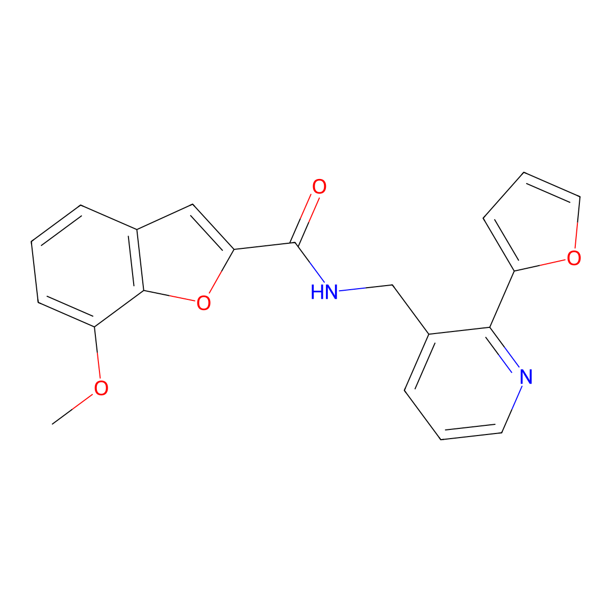 N-((2-(furan-2-yl)pyridin-3-yl)methyl)-7-methoxybenzofuran-2-carboxamide molecular structure, CAS 2034248-63-8