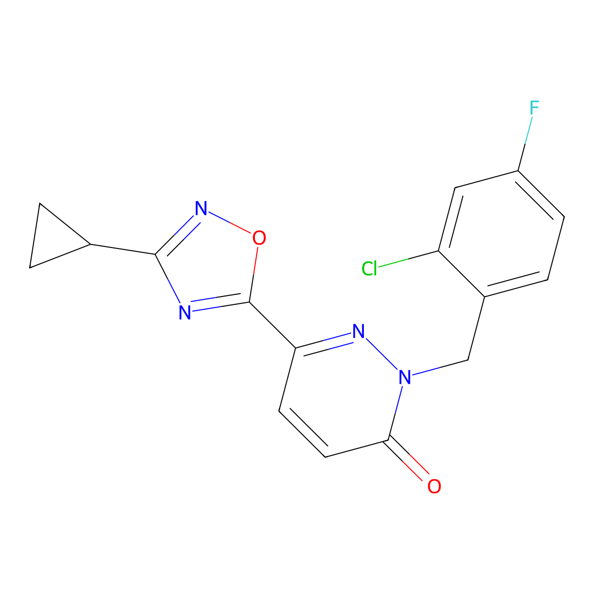 2-(2-chloro-4-fluorobenzyl)-6-(3-cyclopropyl-1,2,4-oxadiazol-5-yl)pyridazin-3(2H)-one molecular structure, CAS 2034248-71-8
