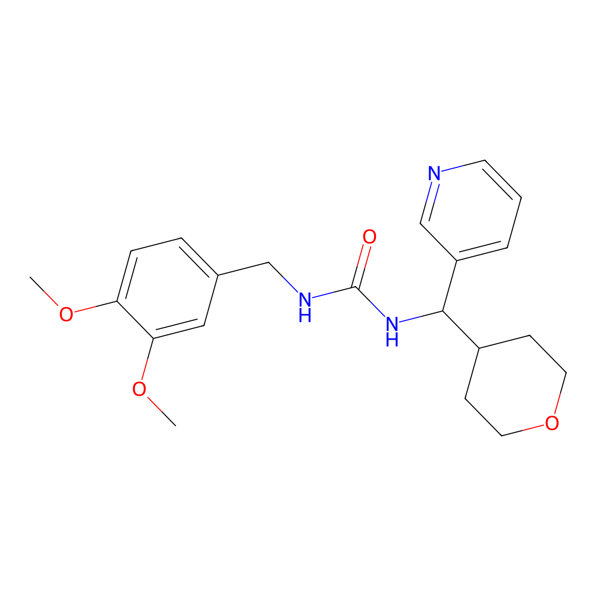 1-(3,4-dimethoxybenzyl)-3-(pyridin-3-yl(tetrahydro-2H-pyran-4-yl)methyl)urea molecular structure, CAS 2034248-82-1
