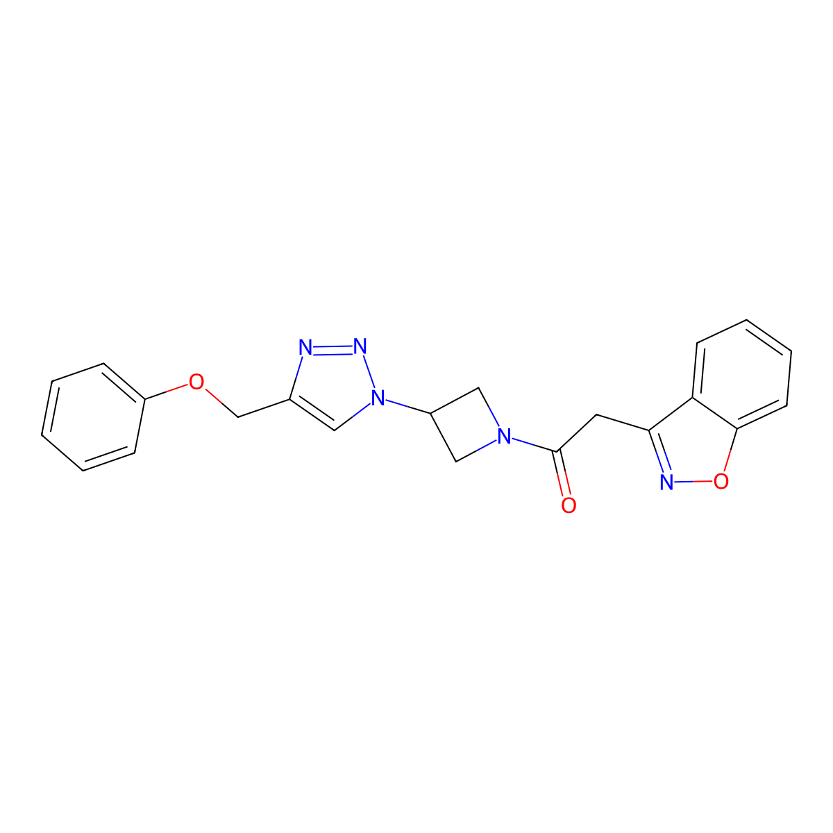 2-(benzo[d]isoxazol-3-yl)-1-(3-(4-(phenoxymethyl)-1H-1,2,3-triazol-1-yl)azetidin-1-yl)ethanone molecular structure, CAS 2034248-91-2