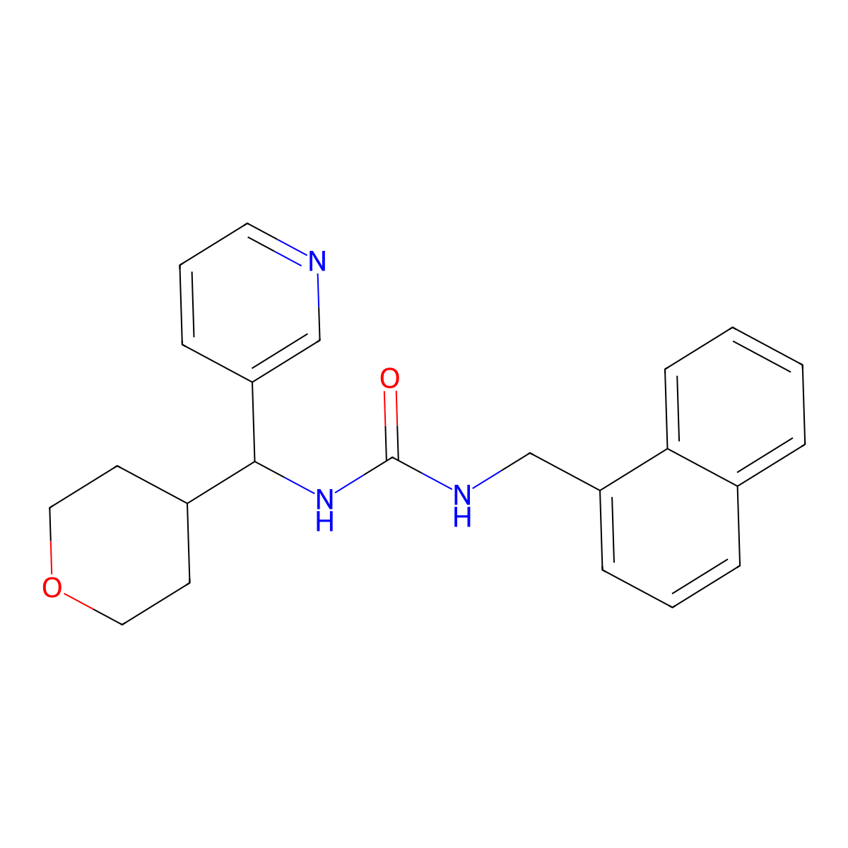 1-(naphthalen-1-ylmethyl)-3-(pyridin-3-yl(tetrahydro-2H-pyran-4-yl)methyl)urea molecular structure, CAS 2034248-92-3
