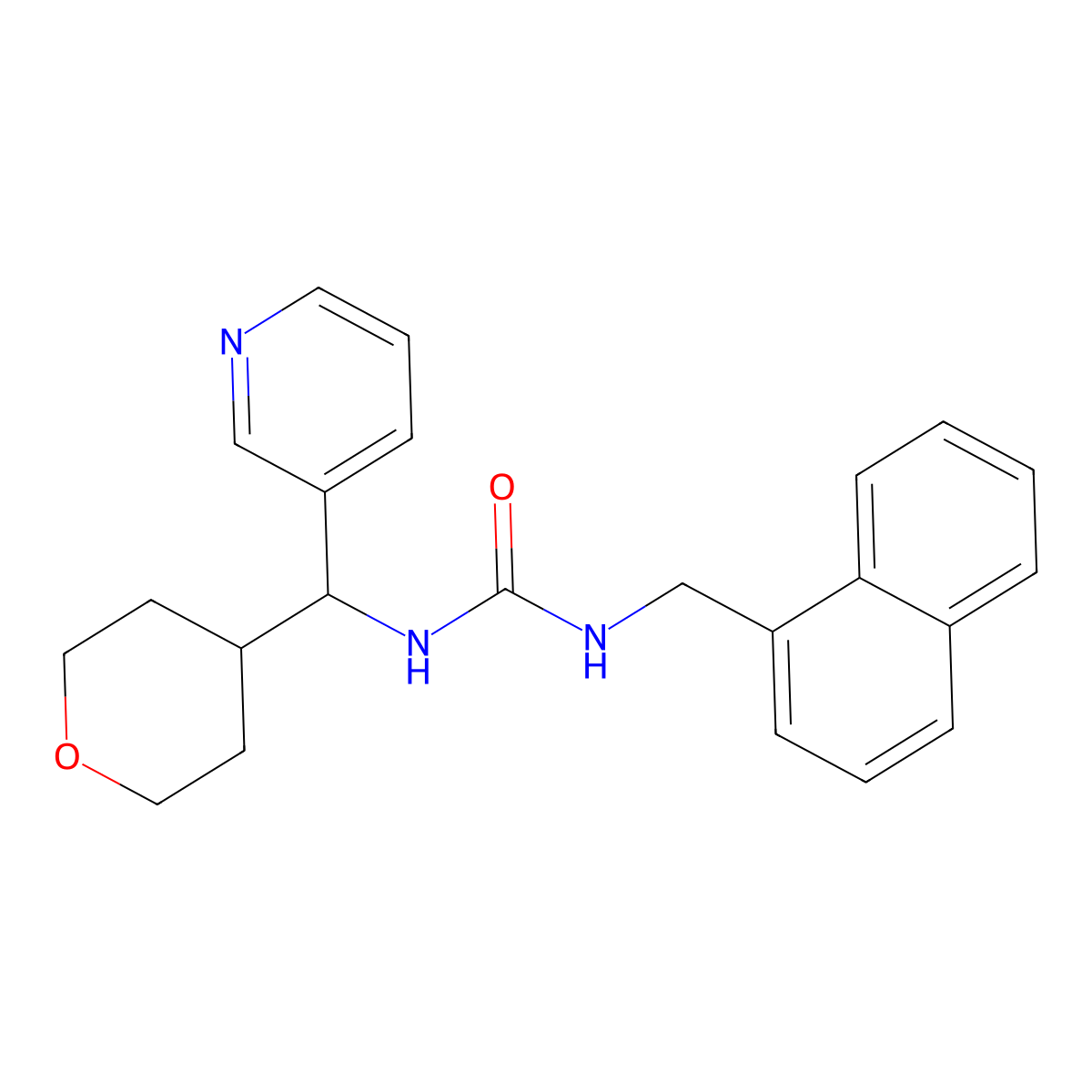 1-(naphthalen-1-ylmethyl)-3-(pyridin-3-yl(tetrahydro-2H-pyran-4-yl)methyl)urea molecular structure, CAS 2034248-92-3