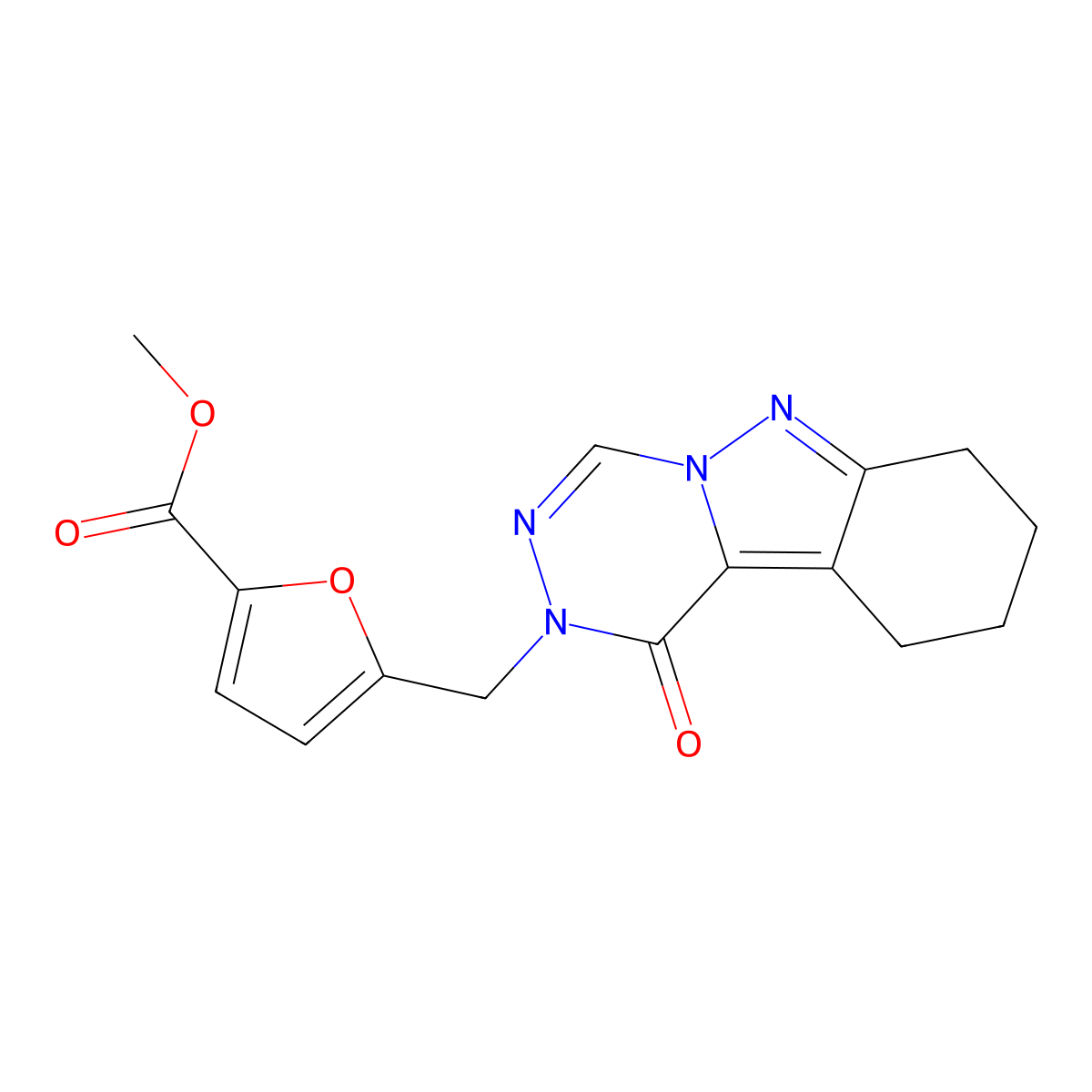 methyl 5-((1-oxo-7,8,9,10-tetrahydro-[1,2,4]triazino[4,5-b]indazol-2(1H)-yl)methyl)furan-2-carboxylate molecular structure, CAS 2034248-94-5
