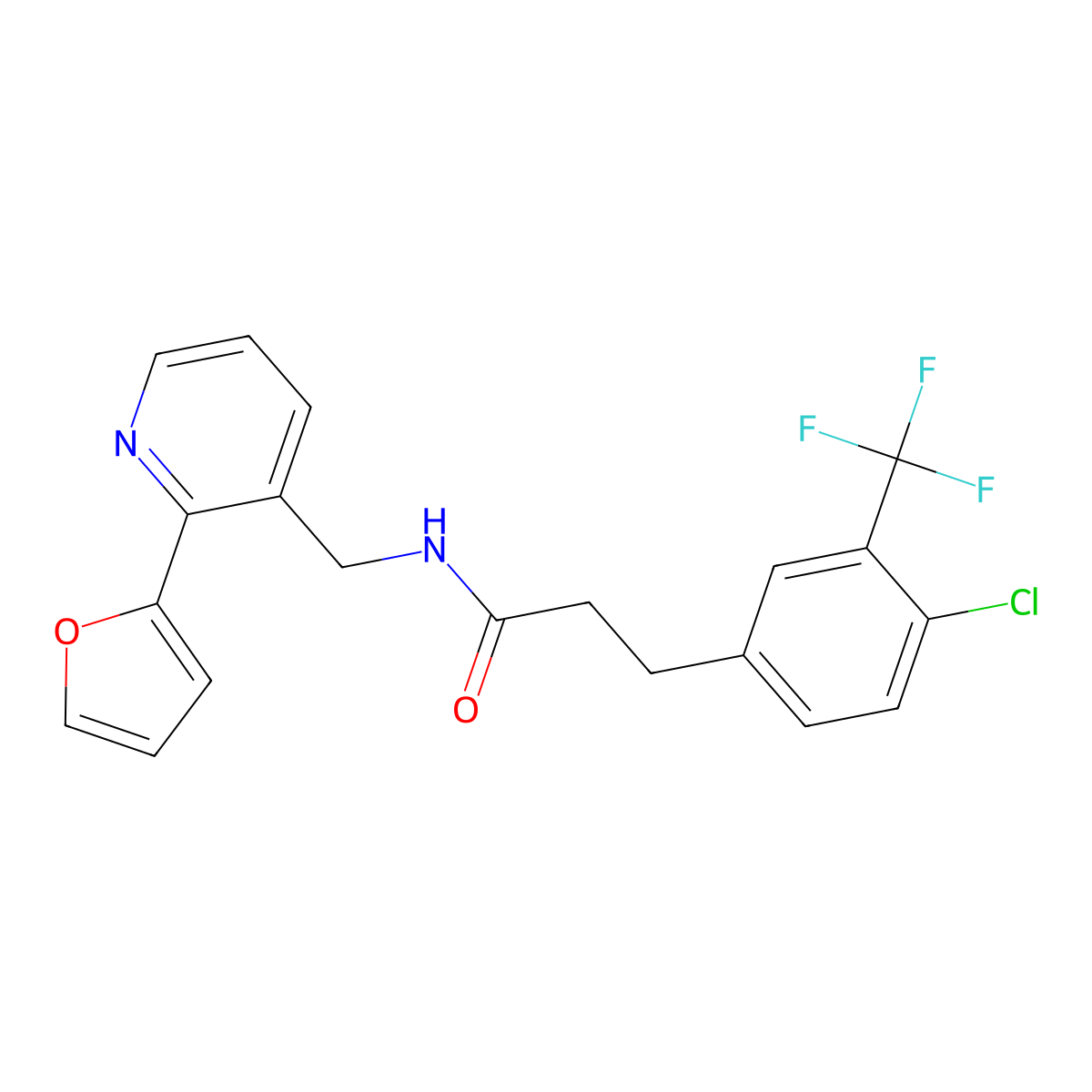 3-[4-chloro-3-(trifluoromethyl)phenyl]-N-{[2-(furan-2-yl)pyridin-3-yl]methyl}propanamide molecular structure, CAS 2034249-02-8
