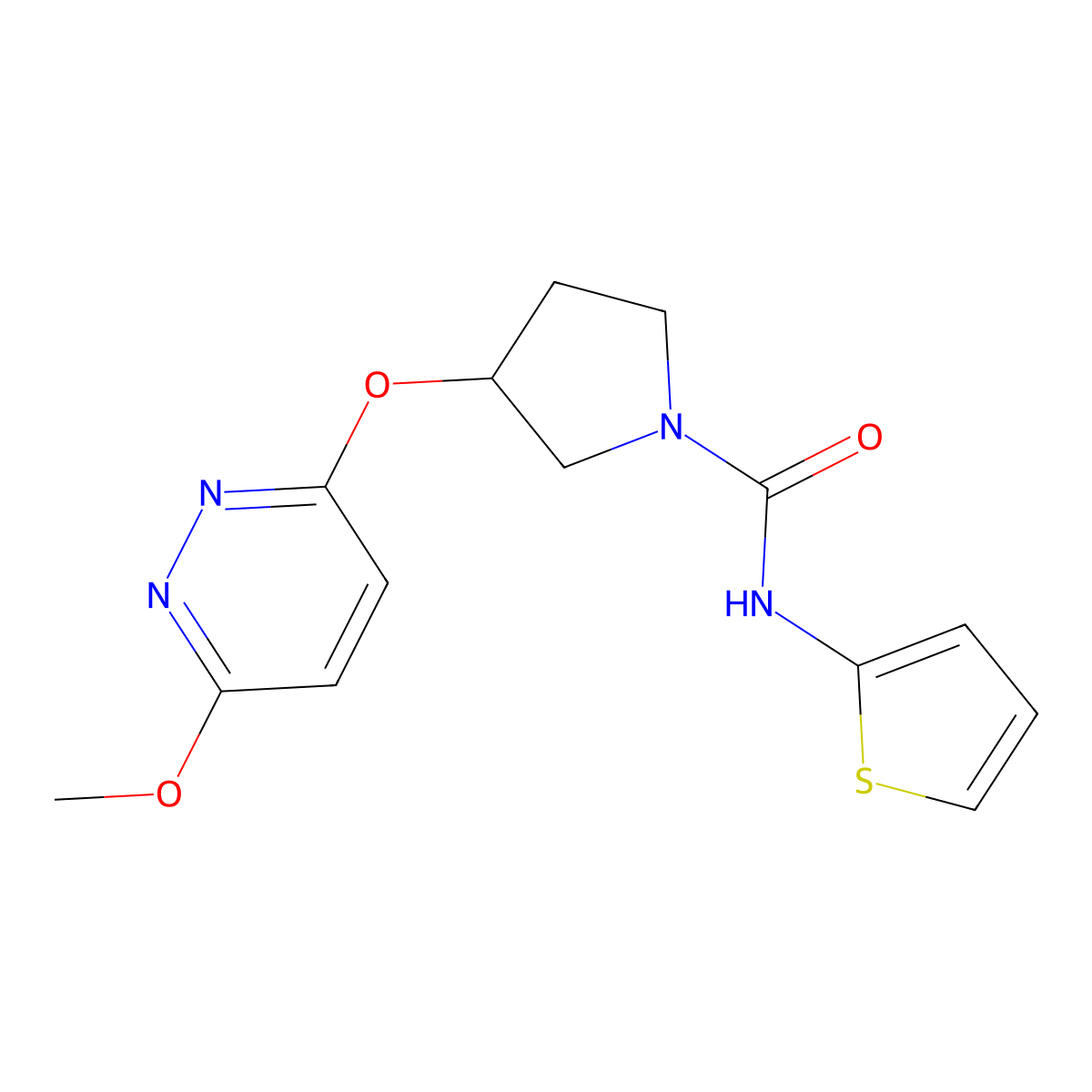 3-((6-methoxypyridazin-3-yl)oxy)-N-(thiophen-2-yl)pyrrolidine-1-carboxamide molecular structure, CAS 2034249-07-3