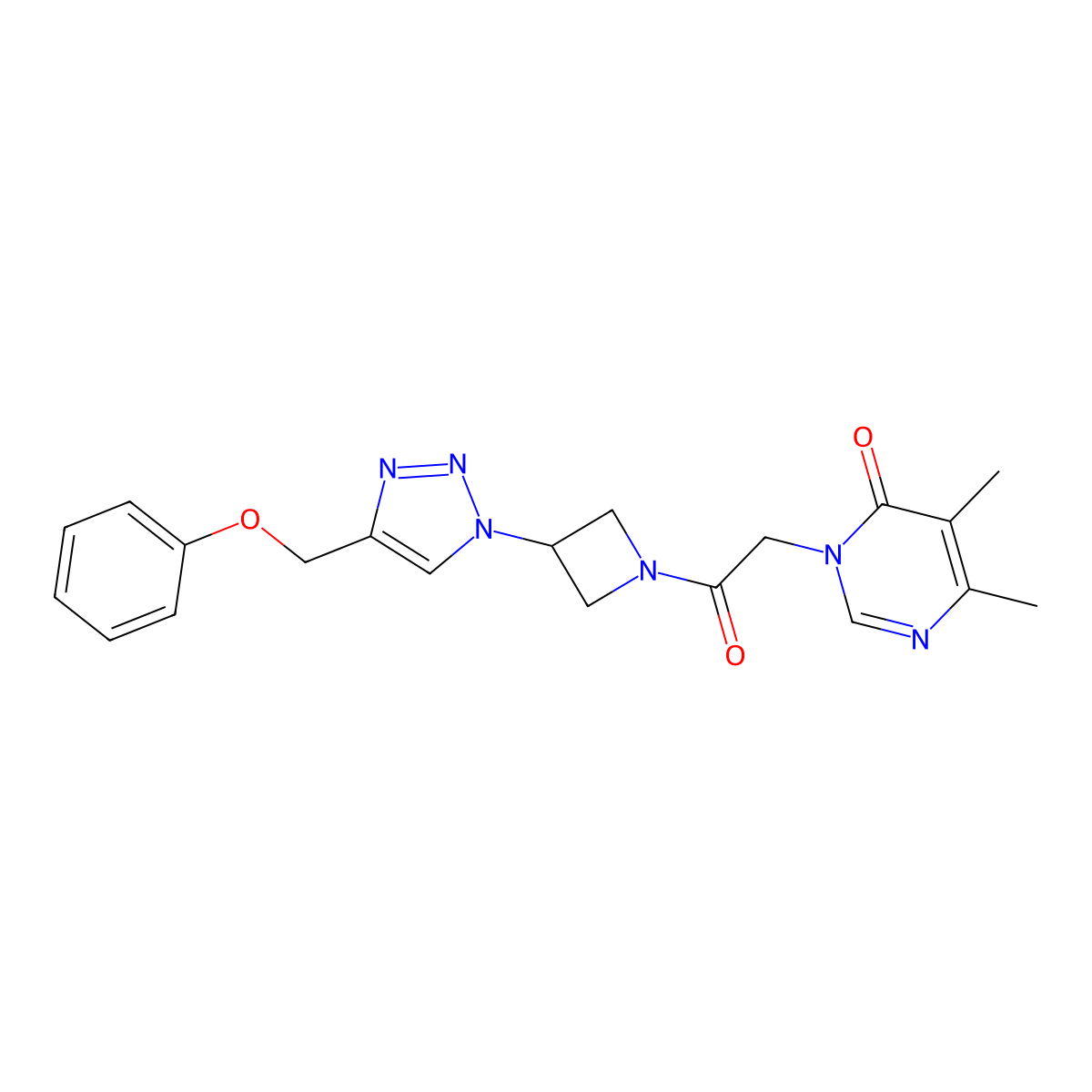 5,6-dimethyl-3-(2-oxo-2-(3-(4-(phenoxymethyl)-1H-1,2,3-triazol-1-yl)azetidin-1-yl)ethyl)pyrimidin-4(3H)-one molecular structure, CAS 2034249-09-5