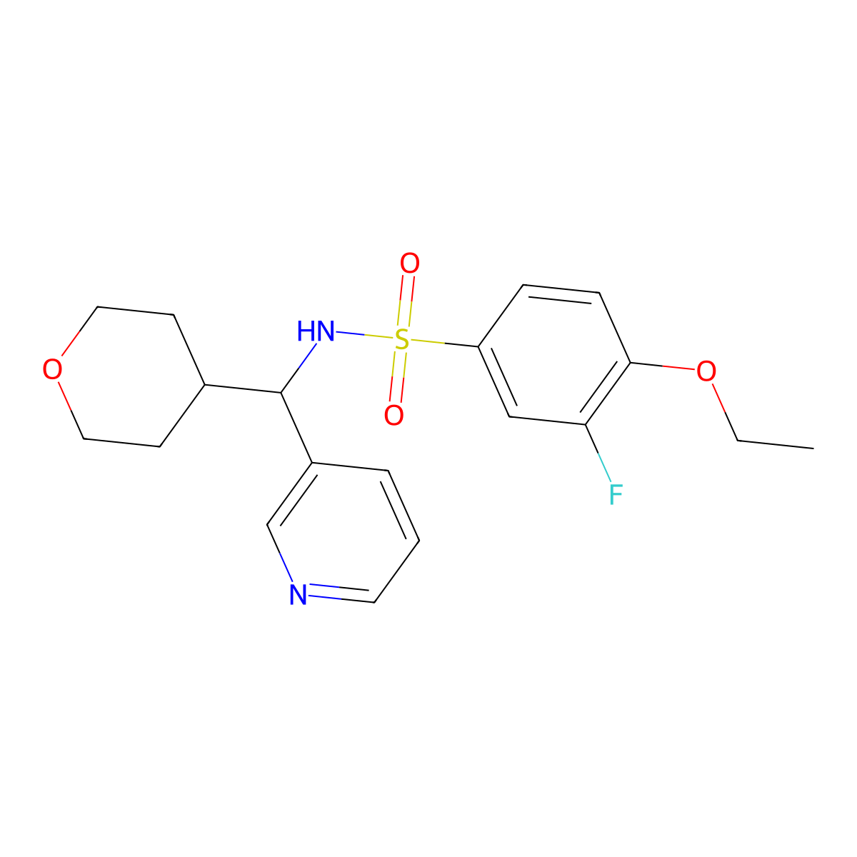 4-ethoxy-3-fluoro-N-(pyridin-3-yl(tetrahydro-2H-pyran-4-yl)methyl)benzenesulfonamide molecular structure, CAS 2034249-13-1