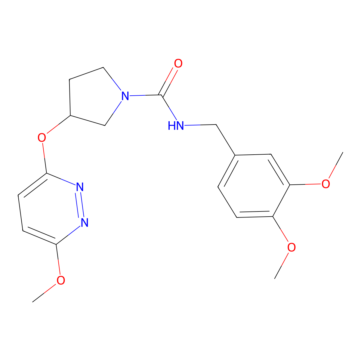 N-(3,4-dimethoxybenzyl)-3-((6-methoxypyridazin-3-yl)oxy)pyrrolidine-1-carboxamide molecular structure, CAS 2034249-18-6