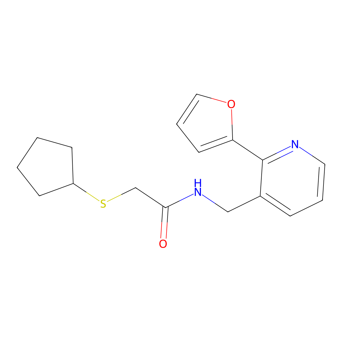 2-(cyclopentylthio)-N-((2-(furan-2-yl)pyridin-3-yl)methyl)acetamide molecular structure, CAS 2034249-28-8