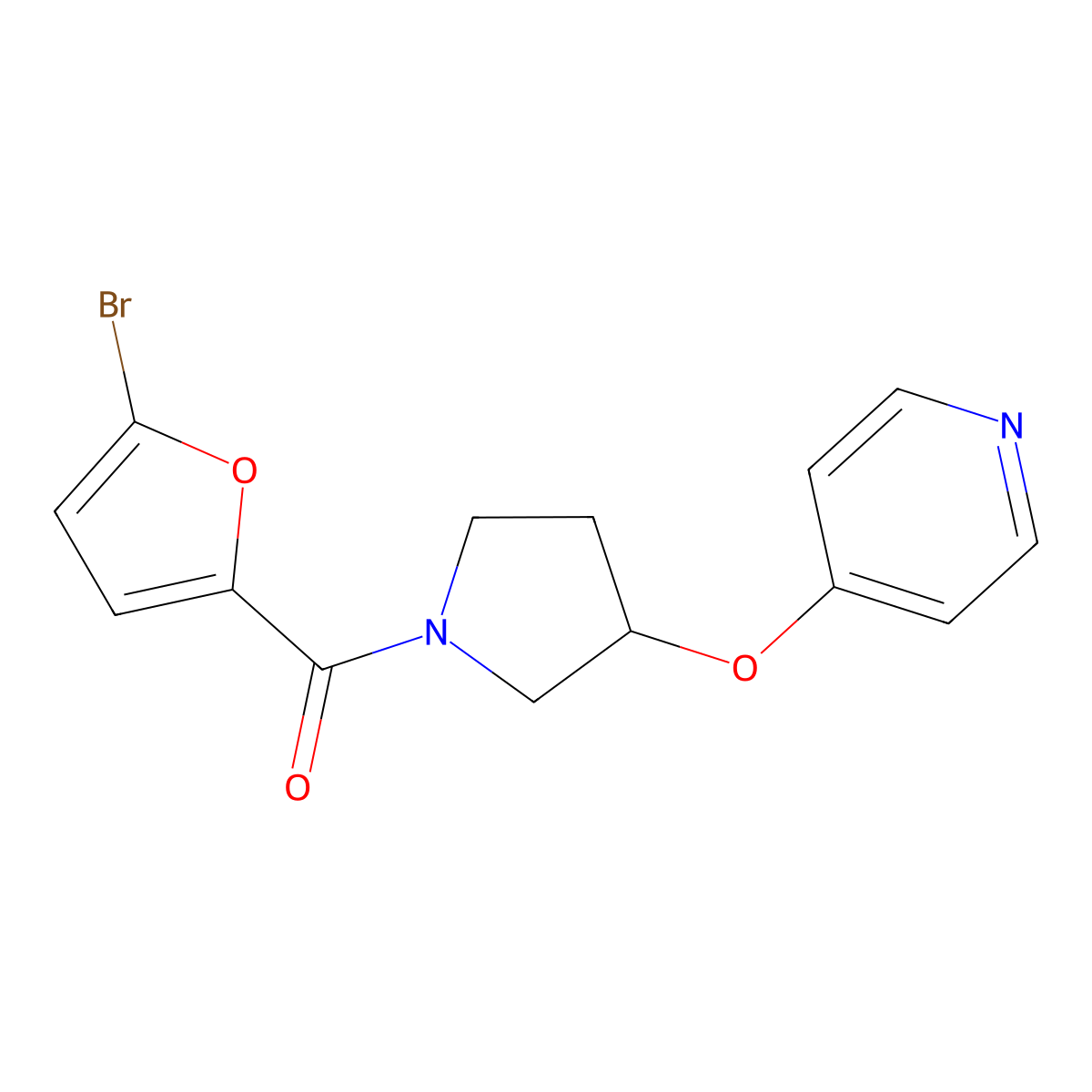 (5-Bromofuran-2-yl)(3-(pyridin-4-yloxy)pyrrolidin-1-yl)methanone molecular structure, CAS 2034249-37-9