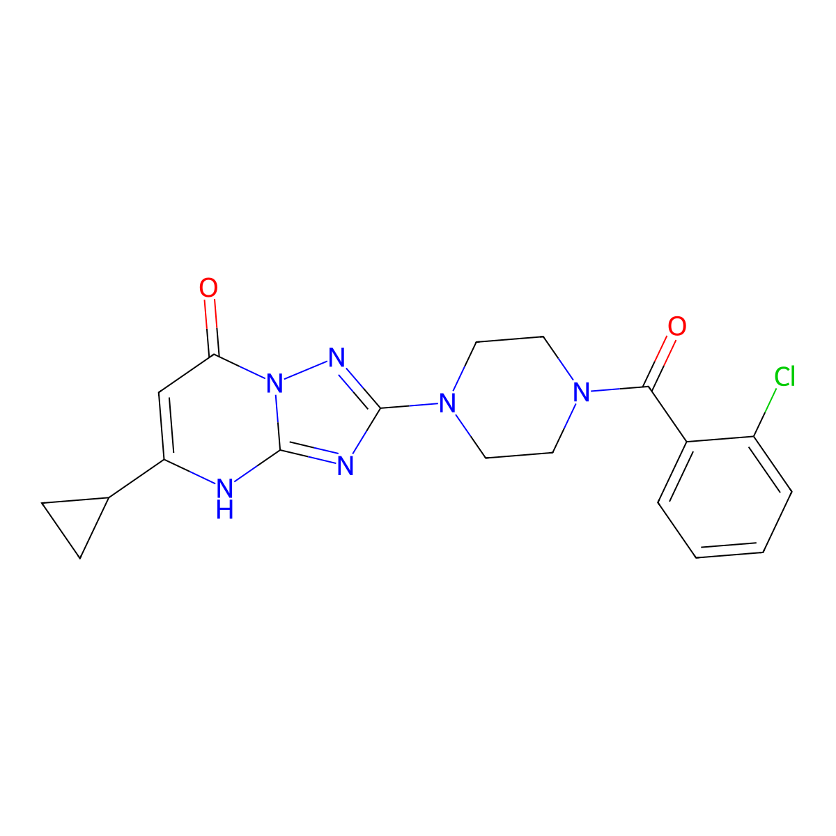 2-(4-(2-chlorobenzoyl)piperazin-1-yl)-5-cyclopropyl-[1,2,4]triazolo[1,5-a]pyrimidin-7(4H)-one molecular structure, CAS 2034249-43-7