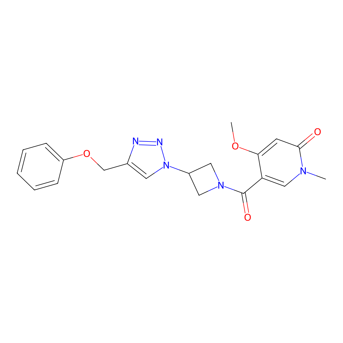 4-methoxy-1-methyl-5-(3-(4-(phenoxymethyl)-1H-1,2,3-triazol-1-yl)azetidine-1-carbonyl)pyridin-2(1H)-one molecular structure, CAS 2034249-56-2