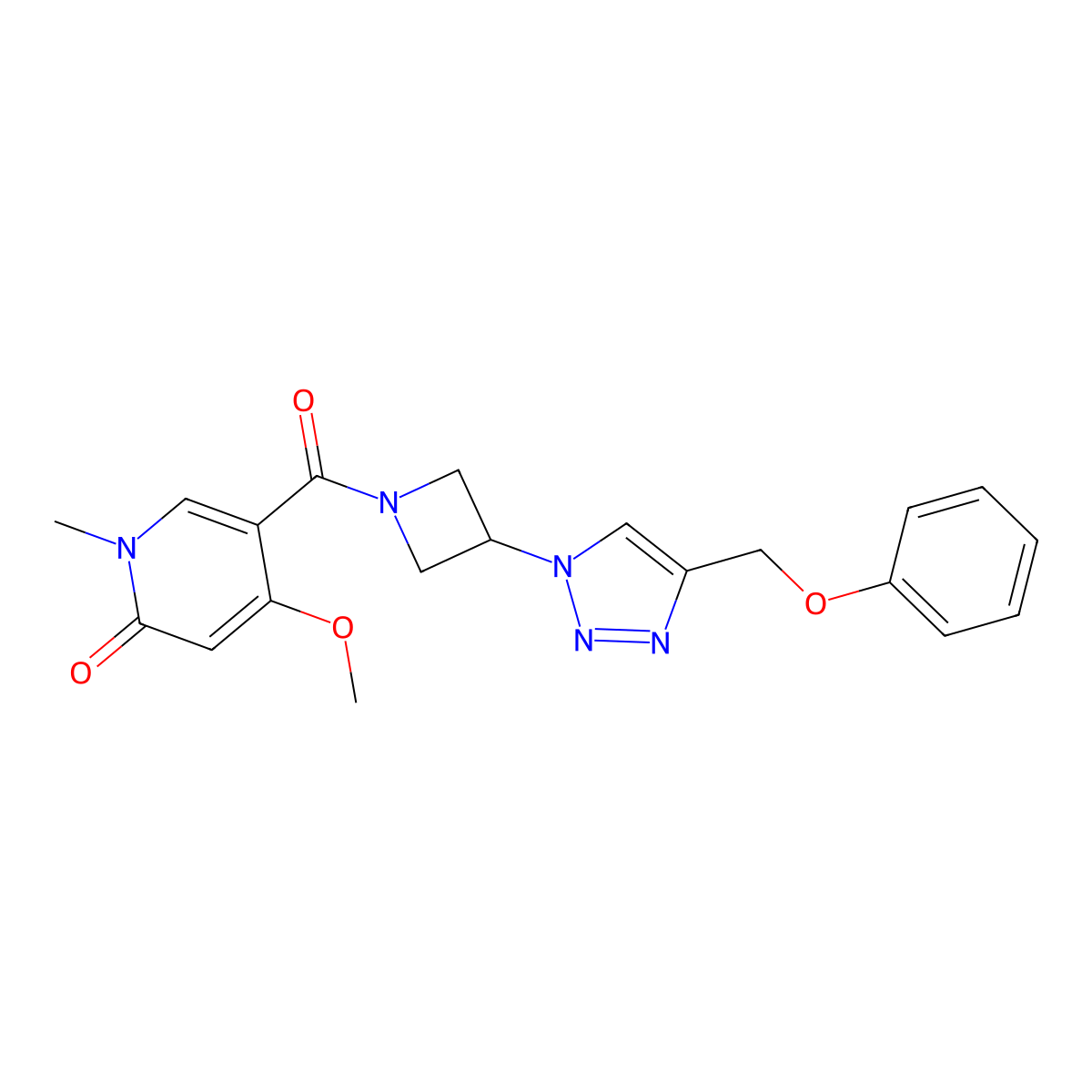 4-methoxy-1-methyl-5-(3-(4-(phenoxymethyl)-1H-1,2,3-triazol-1-yl)azetidine-1-carbonyl)pyridin-2(1H)-one molecular structure, CAS 2034249-56-2